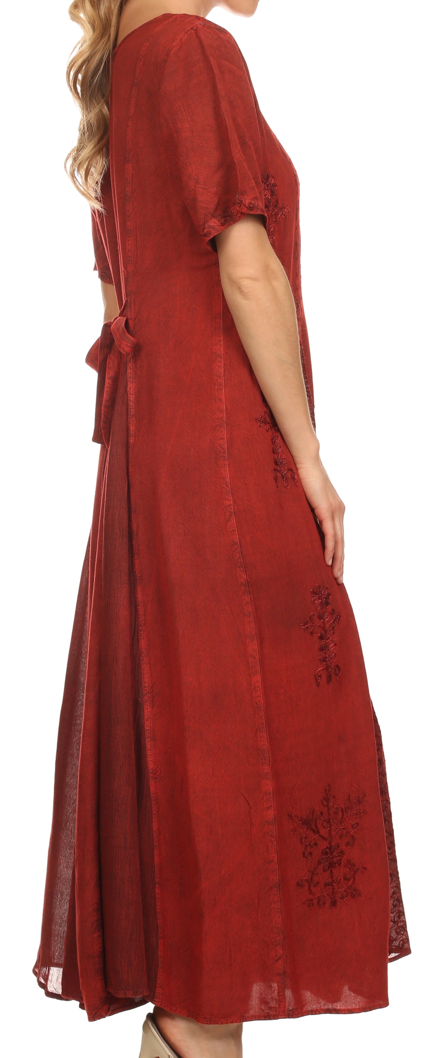 Vestido caftán largo con bordado lavado a la piedra y mangas cortas Hailey de Sakkas