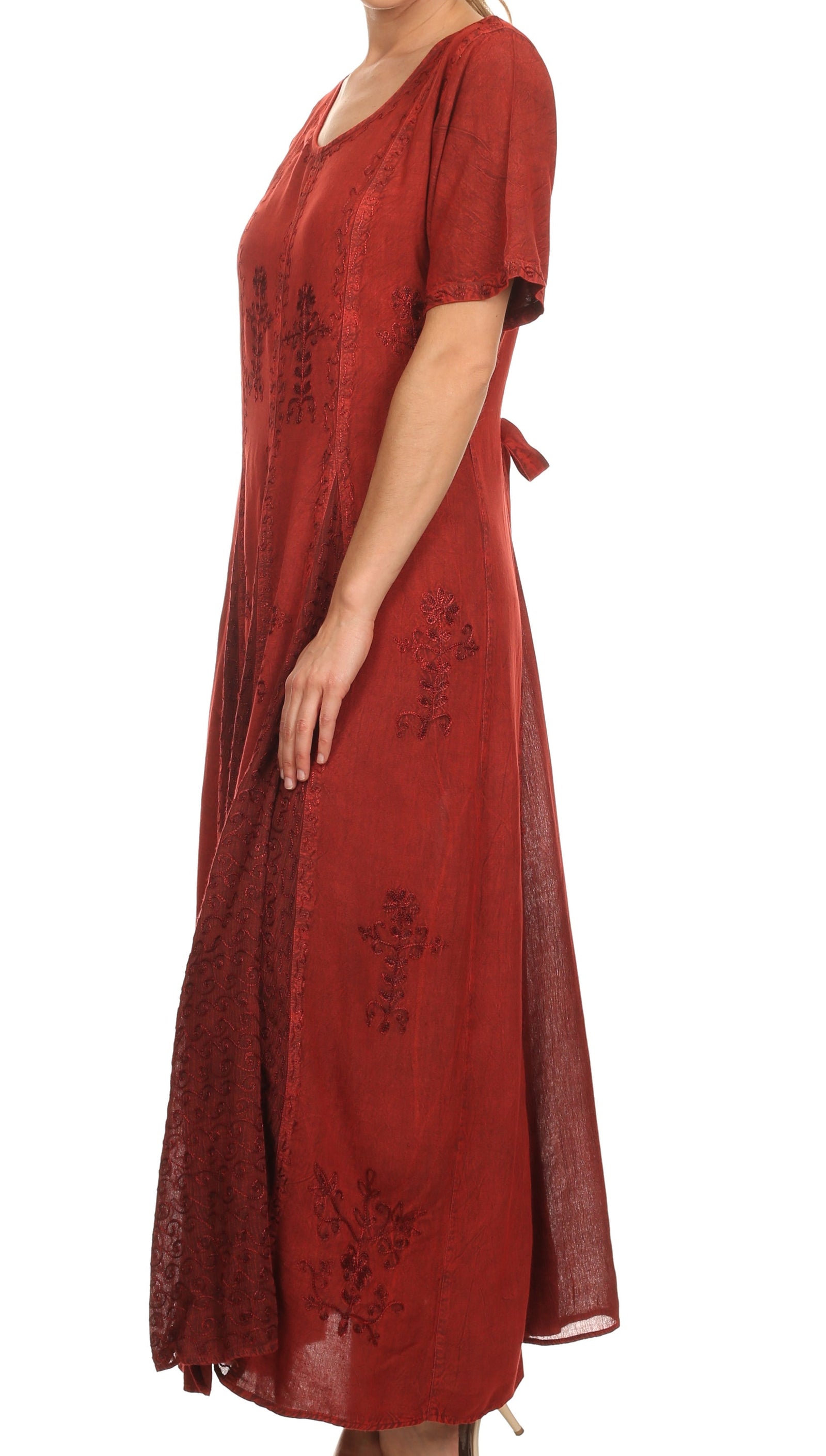 Vestido caftán largo con bordado lavado a la piedra y mangas cortas Hailey de Sakkas