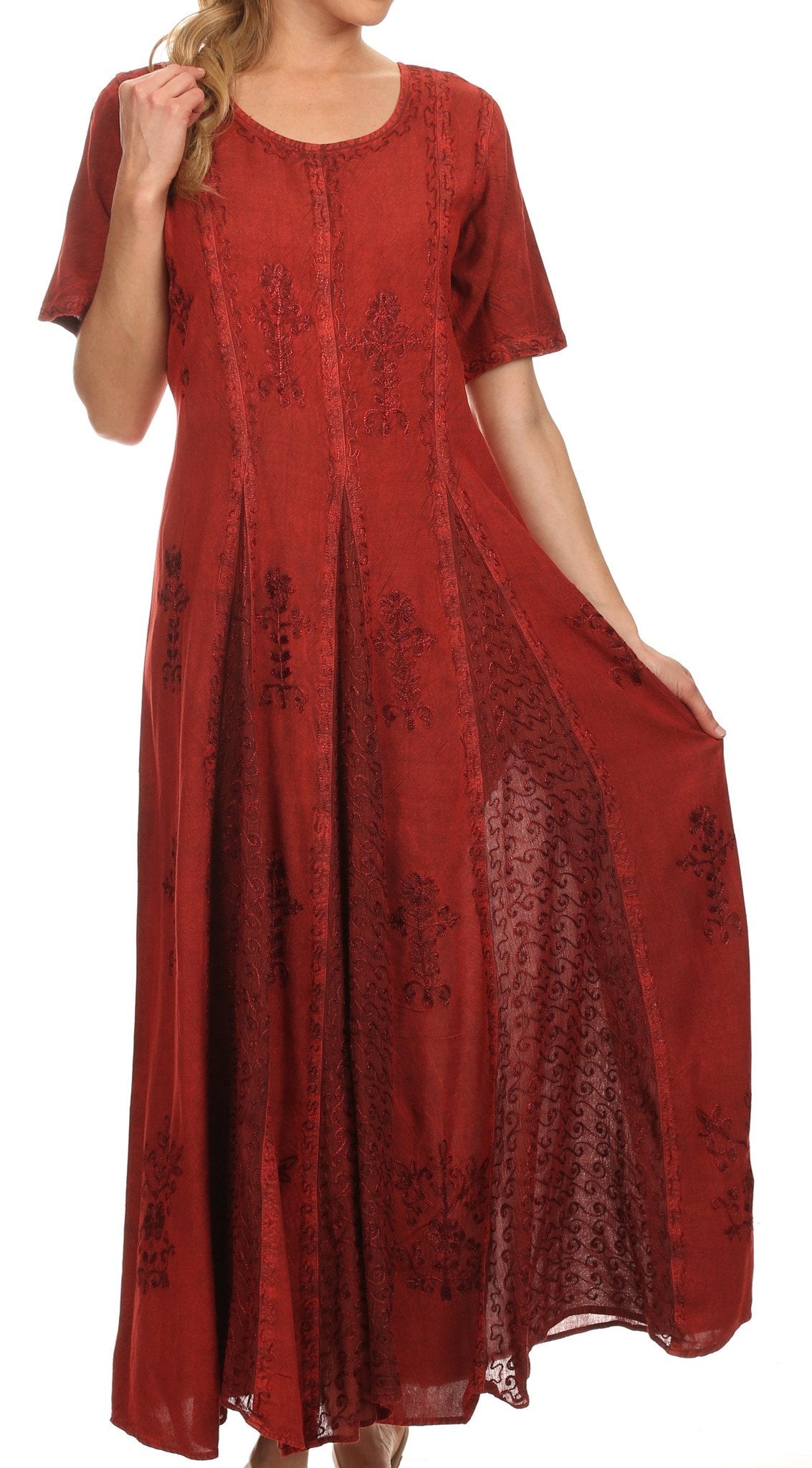 Vestido caftán largo con bordado lavado a la piedra y mangas cortas Hailey de Sakkas