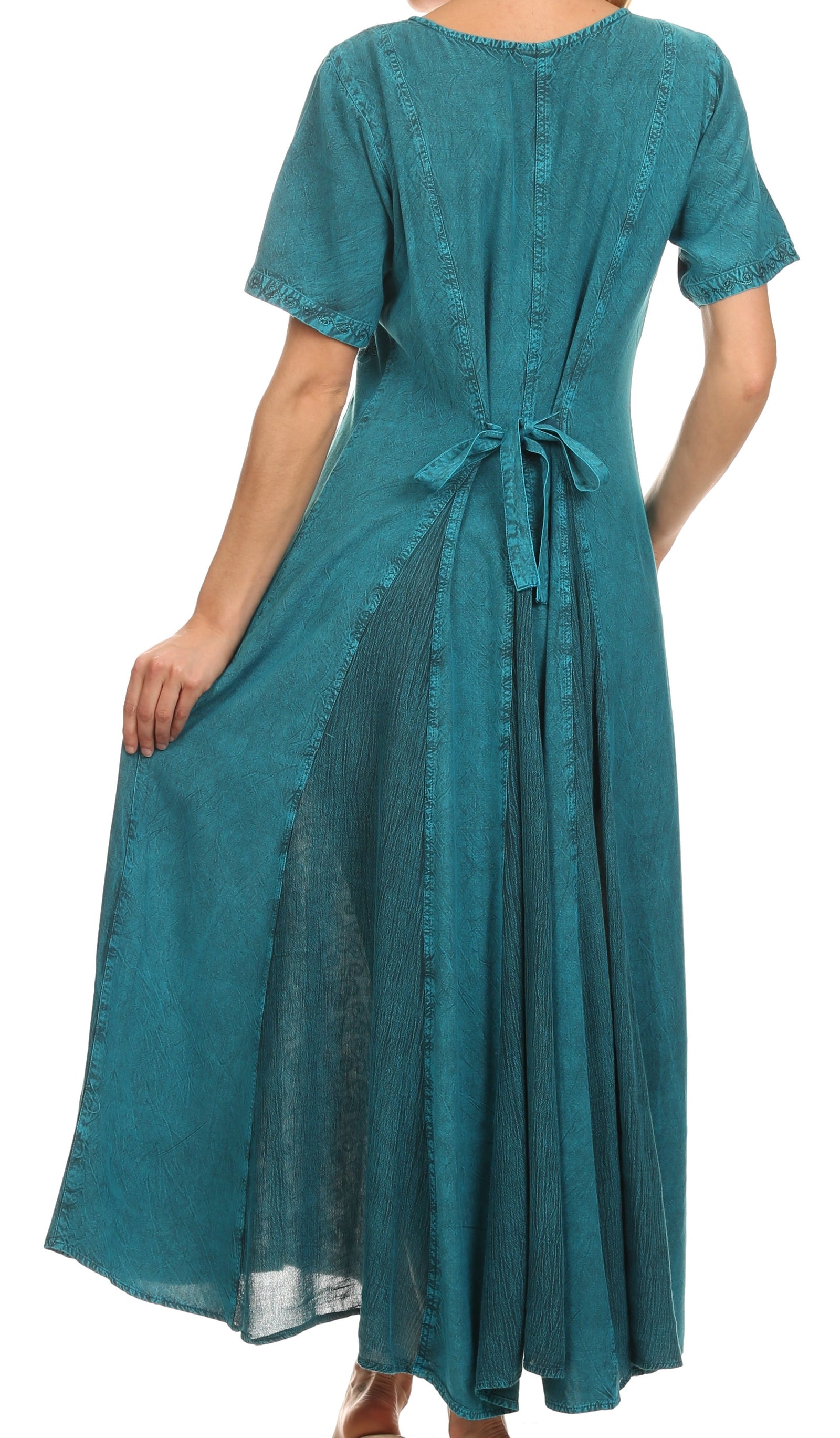 Vestido caftán largo con bordado lavado a la piedra y mangas cortas Hailey de Sakkas