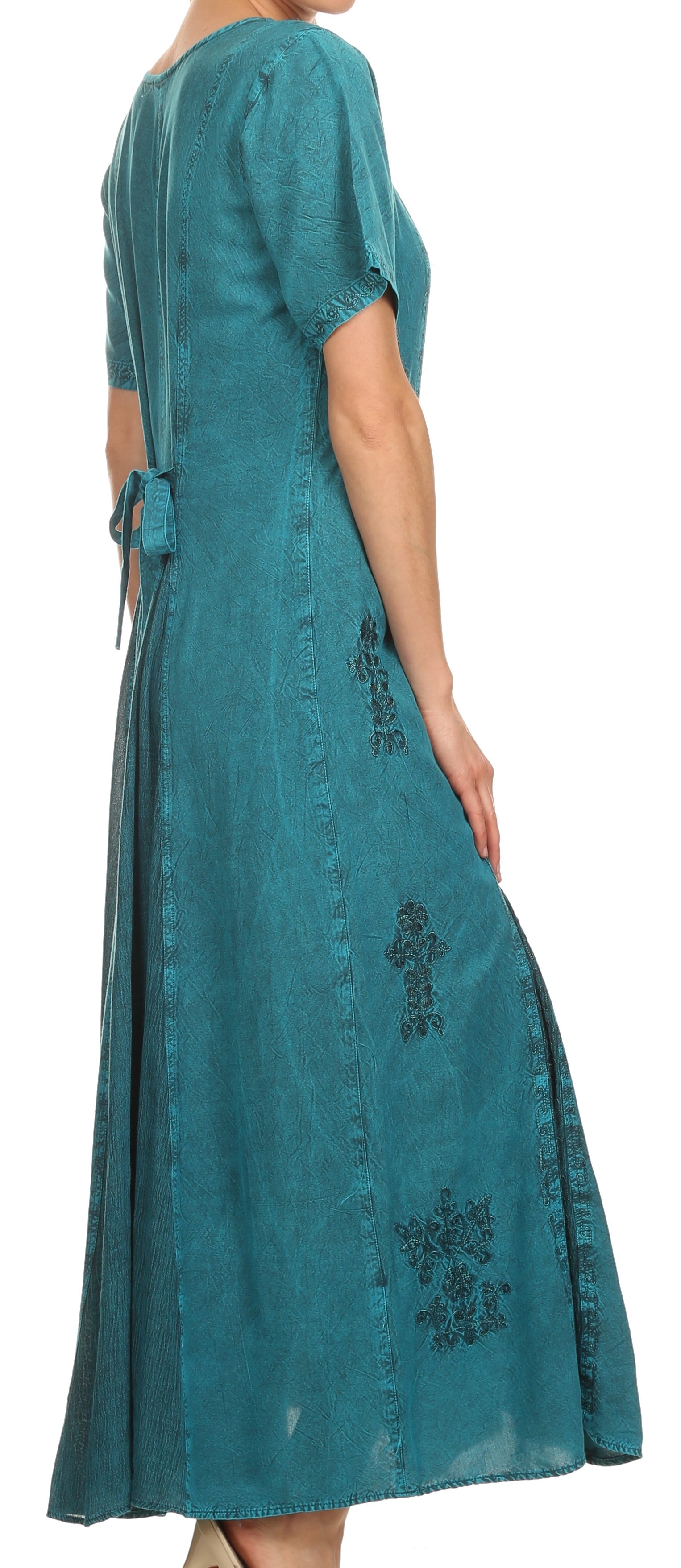Vestido caftán largo con bordado lavado a la piedra y mangas cortas Hailey de Sakkas