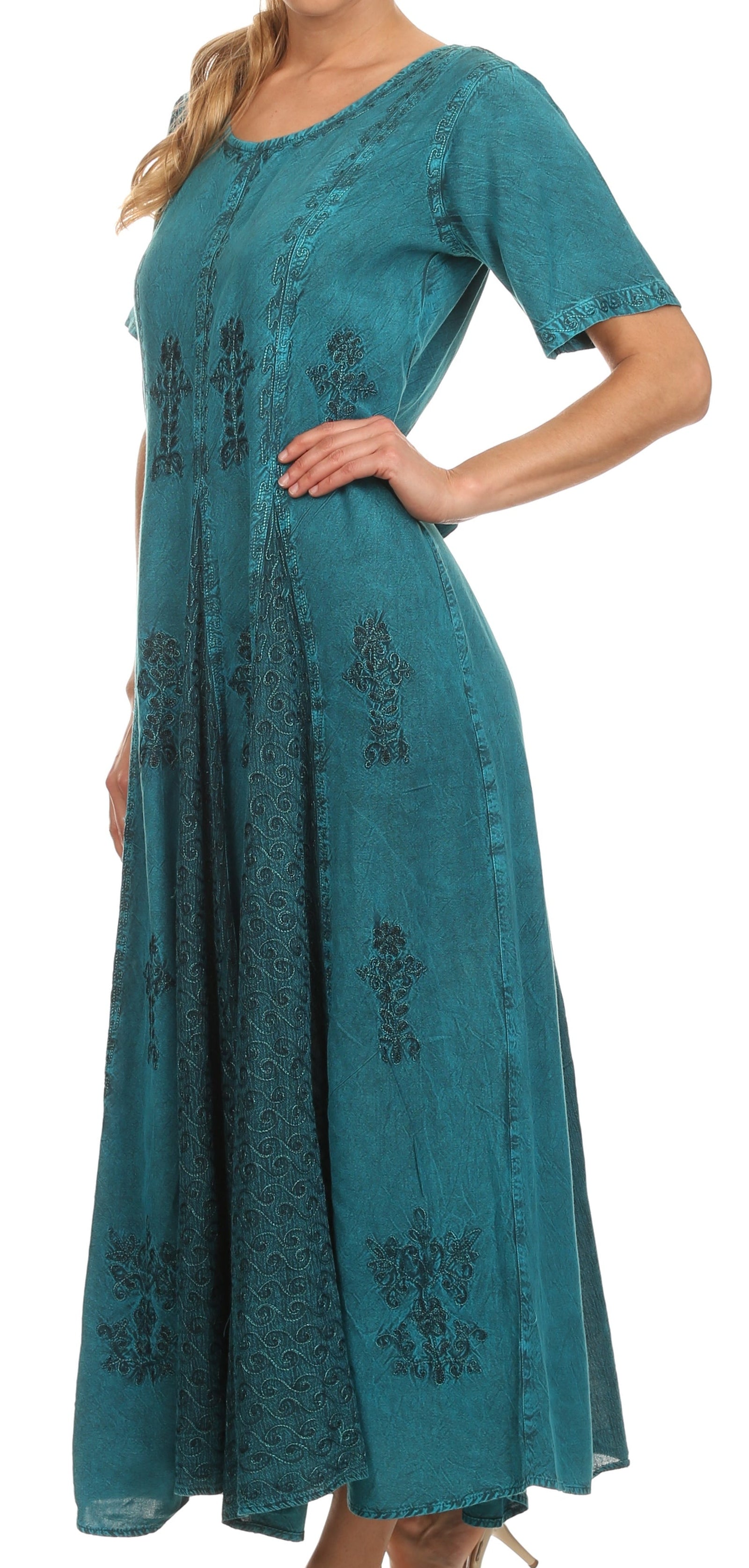 Vestido caftán largo con bordado lavado a la piedra y mangas cortas Hailey de Sakkas