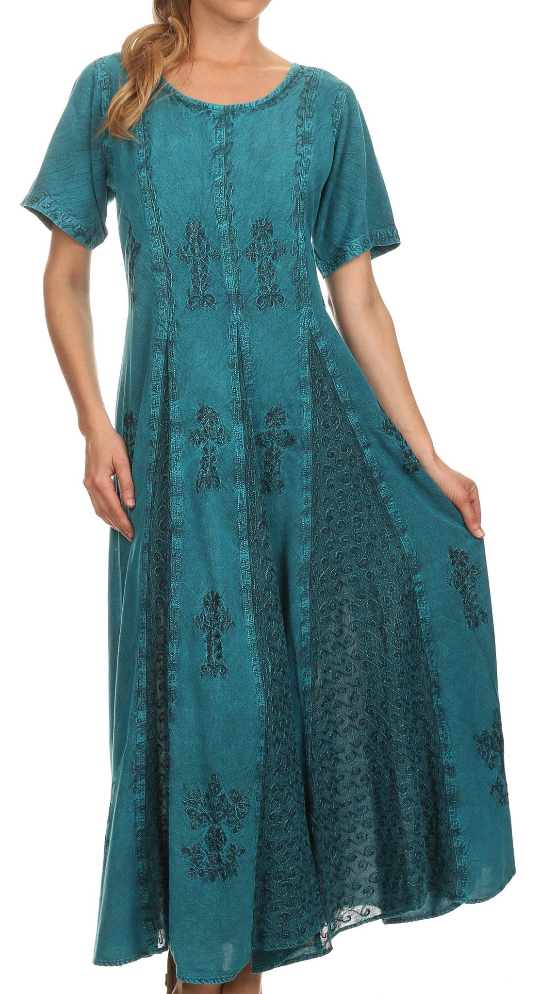 Vestido caftán largo con bordado lavado a la piedra y mangas cortas Hailey de Sakkas