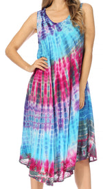 Sakkas Nora Sleeveless Embroidered Short Tie Dye Caftan Dress / Cover Up