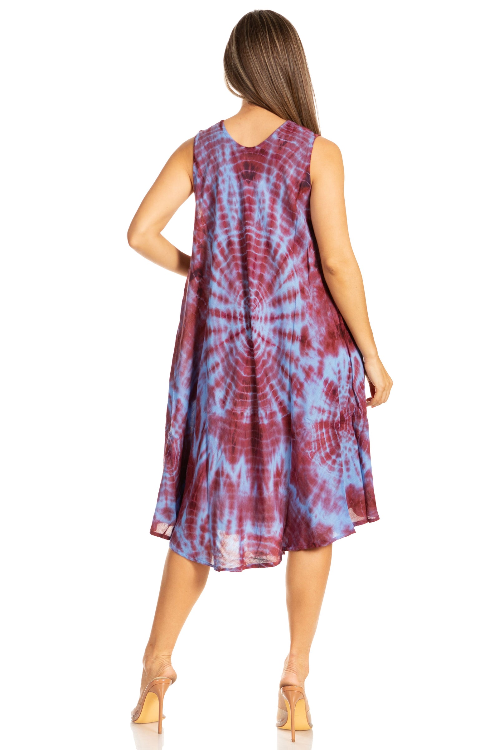 Sakkas Nora Sleeveless Embroidered Short Tie Dye Caftan Dress / Cover Up