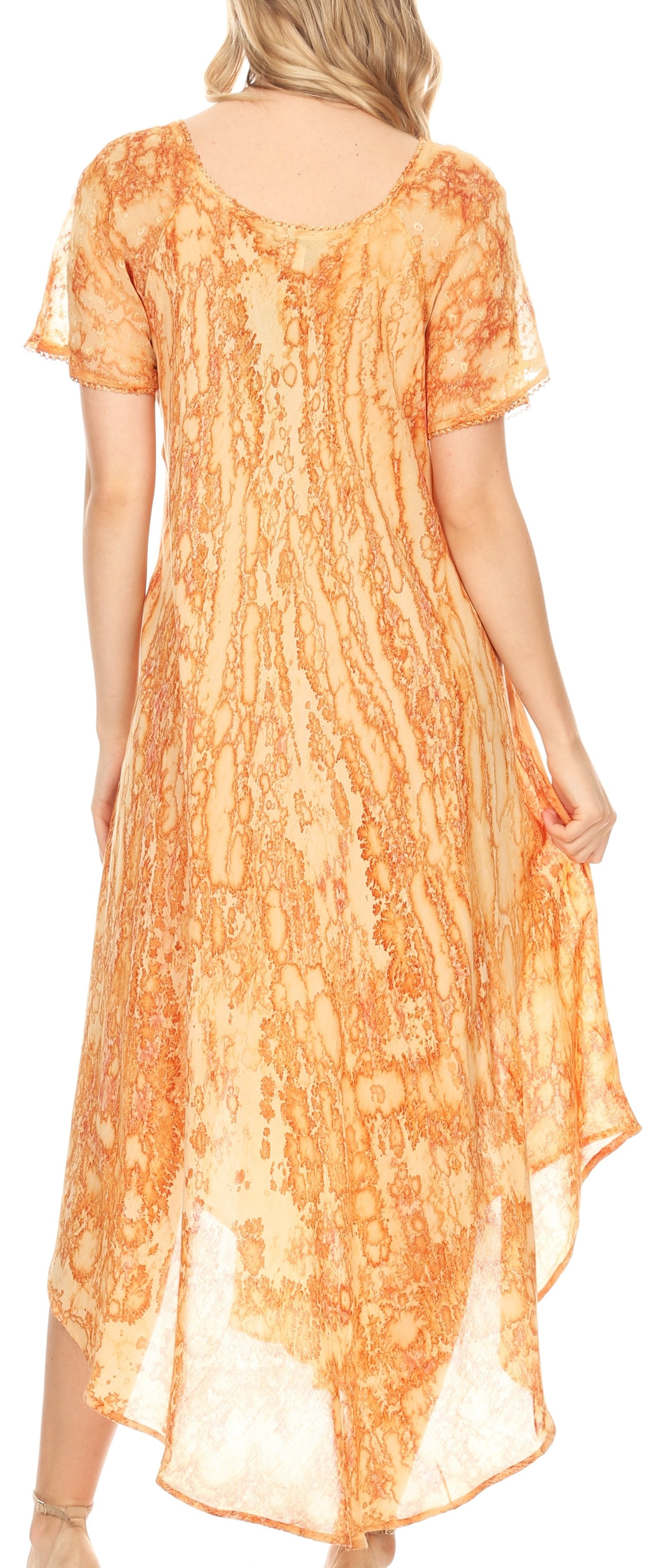Vestido caftán Sakkas Ronny con encaje bordado y mangas cortas con efecto tie-dye
