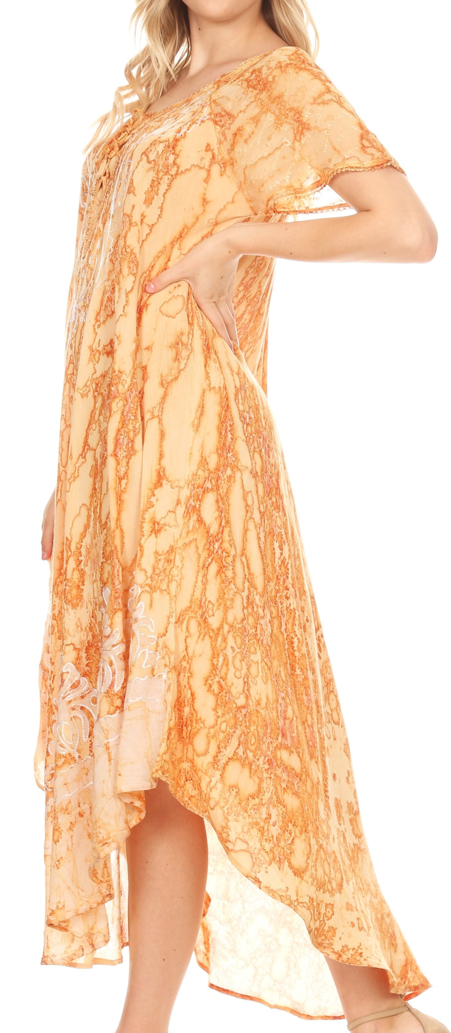 Vestido caftán Sakkas Ronny con encaje bordado y mangas cortas con efecto tie-dye