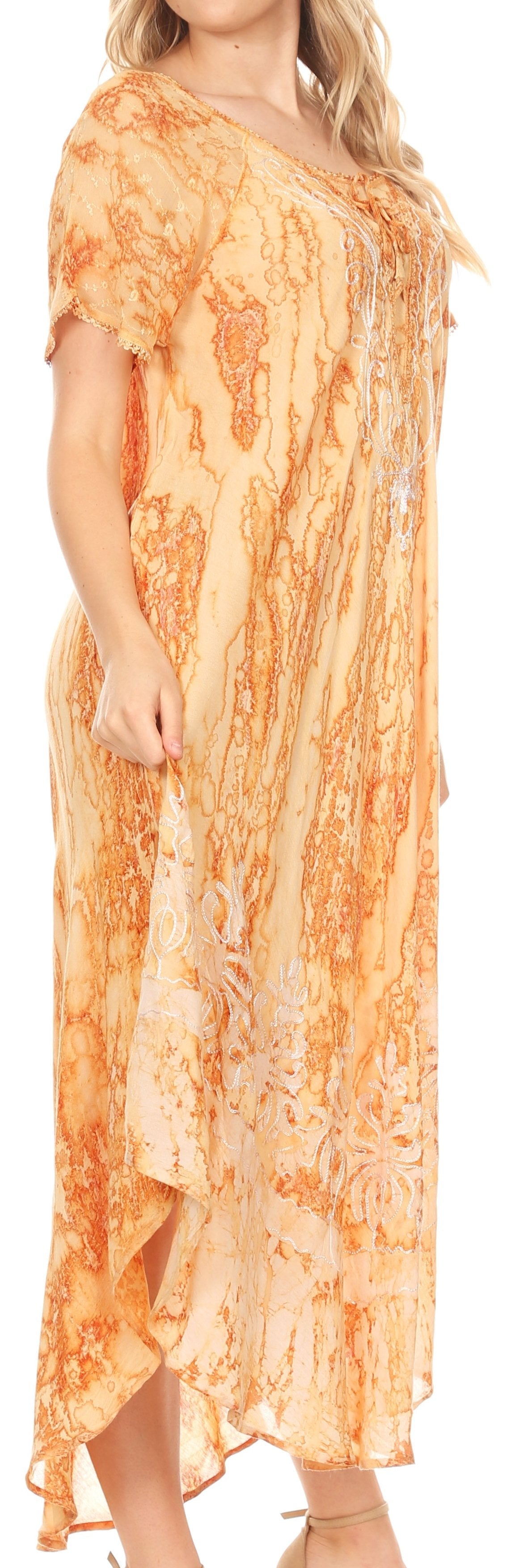 Vestido caftán Sakkas Ronny con encaje bordado y mangas cortas con efecto tie-dye