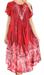 Sakkas Ronny Lace Embroidered Cap Sleeve Tie Dye Wash Caftan Dress / Cover Up