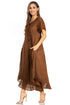 Sakkas Egan Women's Long Embroidered Caftan Dress / Cover Up With Embroidered Cap Sleeves