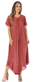 Sakkas Egan Women's Long Embroidered Caftan Dress / Cover Up With Embroidered Cap Sleeves