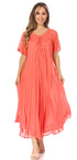 Sakkas Egan Women's Long Embroidered Caftan Dress / Cover Up With Embroidered Cap Sleeves