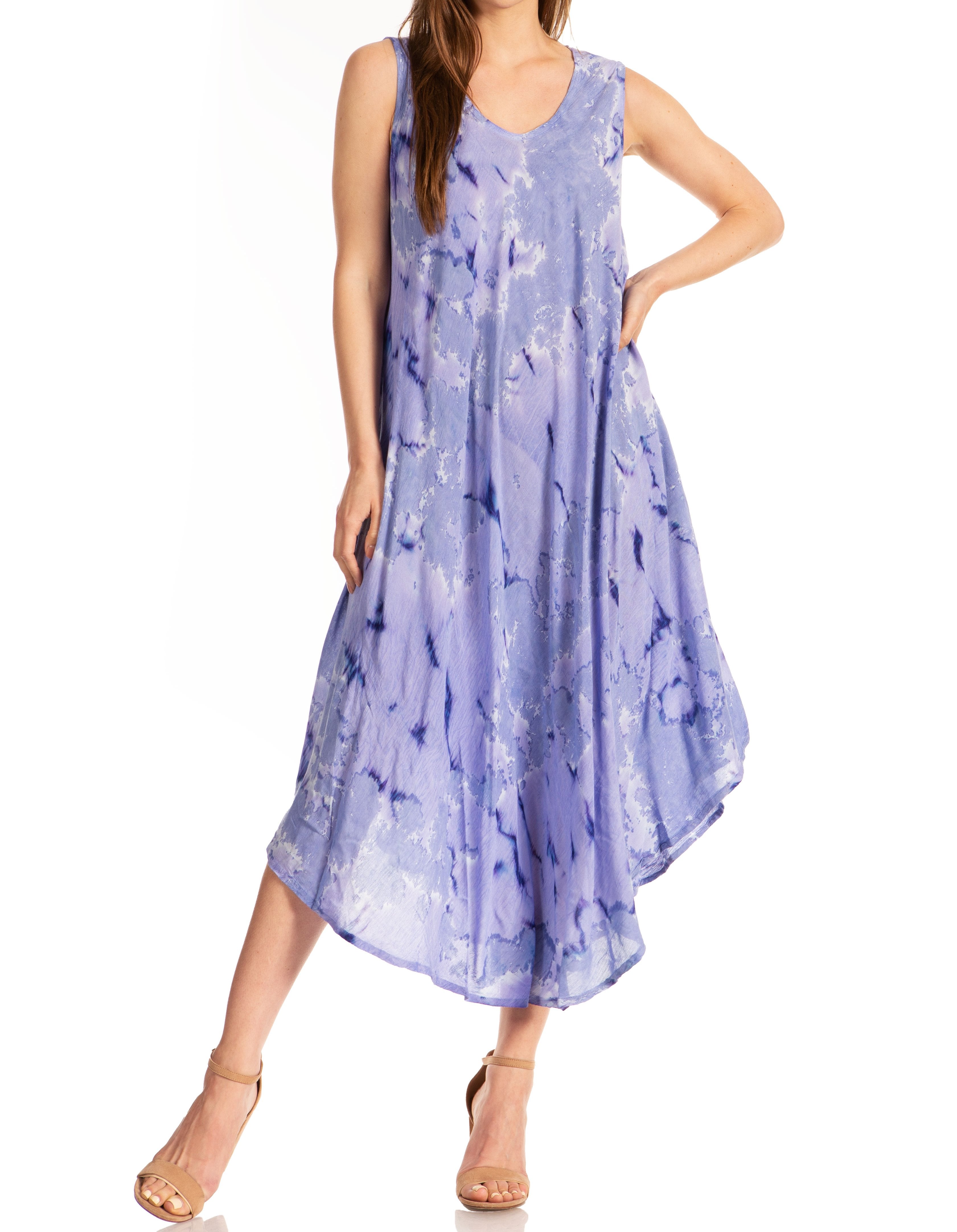 Sakkas Laeila Tie Dye Washed Long Sleeveless Tank Top Caftan Dress / Cover Up