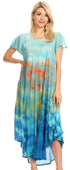 Sakkas Kaylaye Long Tie Dye Ombre Embroidered Cap Sleeve Caftan Dress / Cover Up
