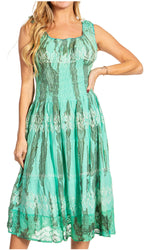 Sakkas Alba Women's Off The Shoulder Smock Ruffle Midi Dress Tie Dye & Embroidery