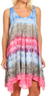 Sakkas Artemi Women's Casual Short Tie-dye Sleeveless Loose Tank Dress Cover-up