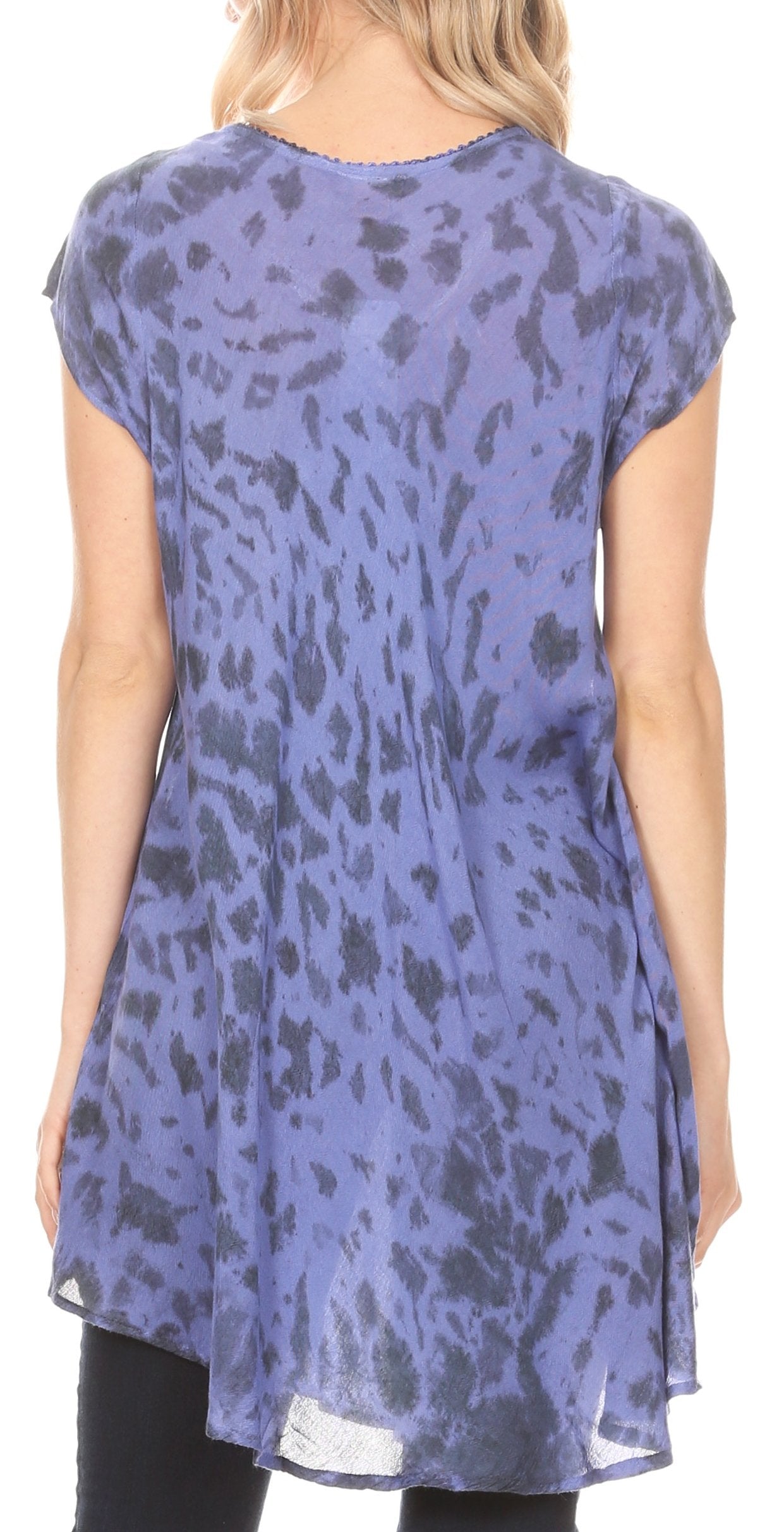 Vestido corto holgado estilo bohemio con cuello en V y mangas cortas Sakkas Xoana para mujer
