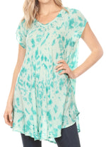 Vestido corto holgado estilo bohemio con cuello en V y mangas cortas Sakkas Xoana para mujer