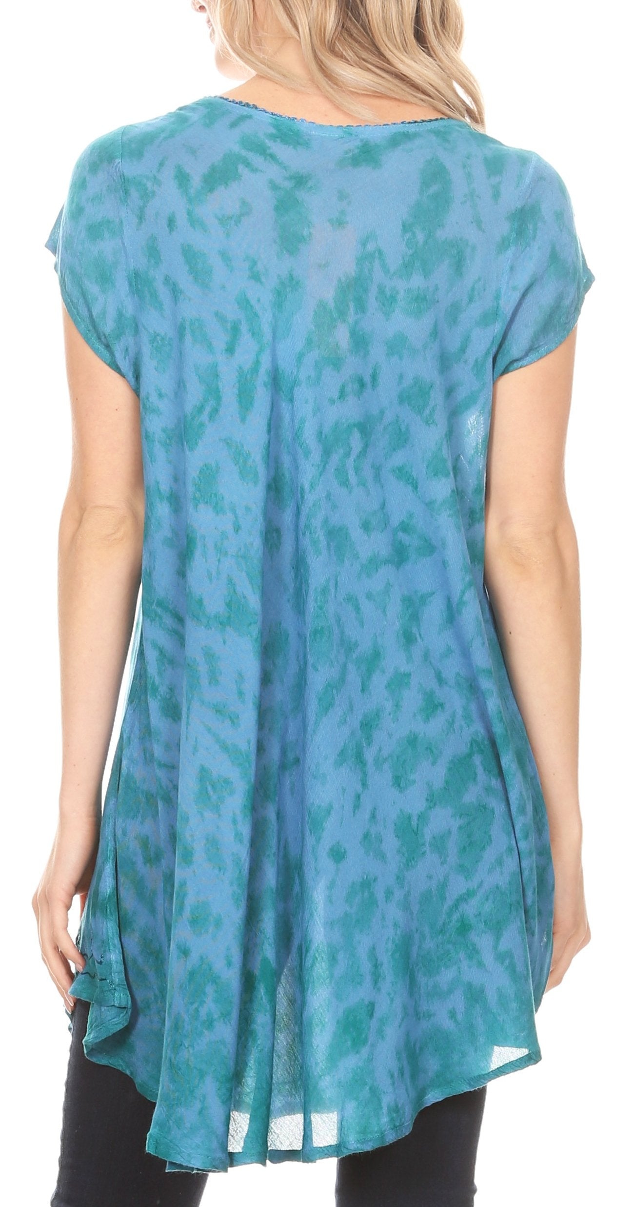 Vestido corto holgado estilo bohemio con cuello en V y mangas cortas Sakkas Xoana para mujer