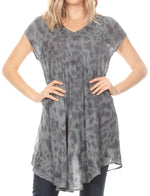 Vestido corto holgado estilo bohemio con cuello en V y mangas cortas Sakkas Xoana para mujer