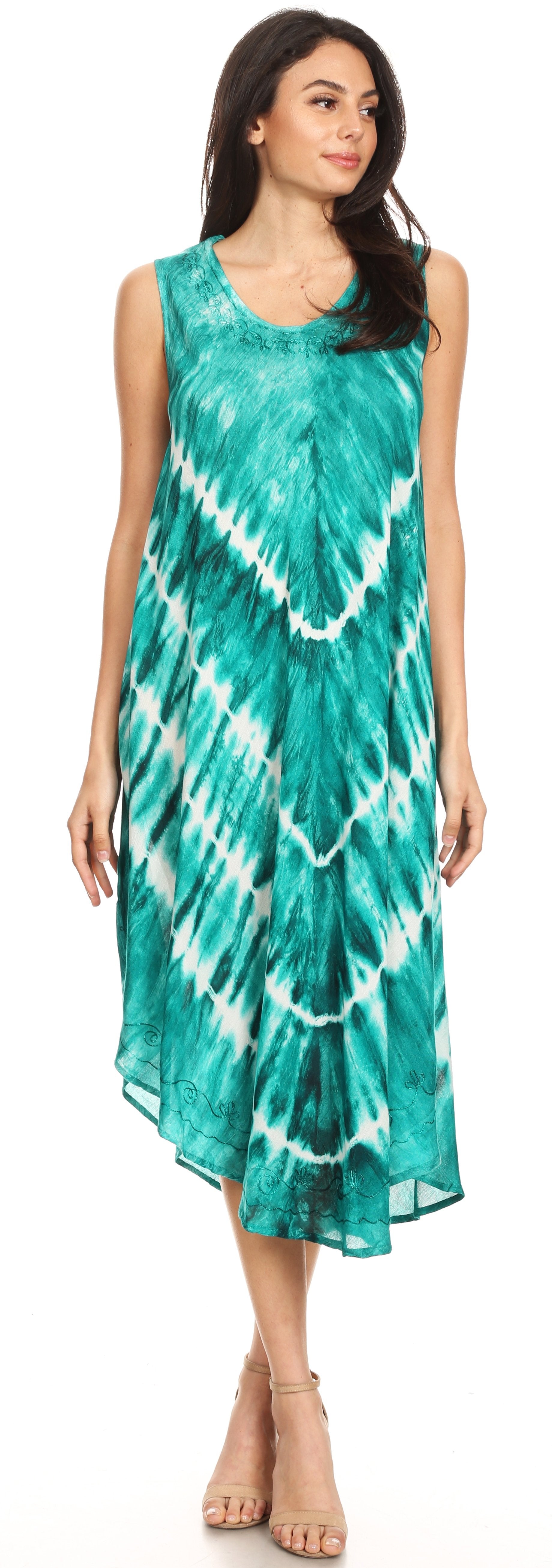 Vestido largo informal sin mangas con efecto tie-dye y tirantes finos para mujer de Sakkas Ambra