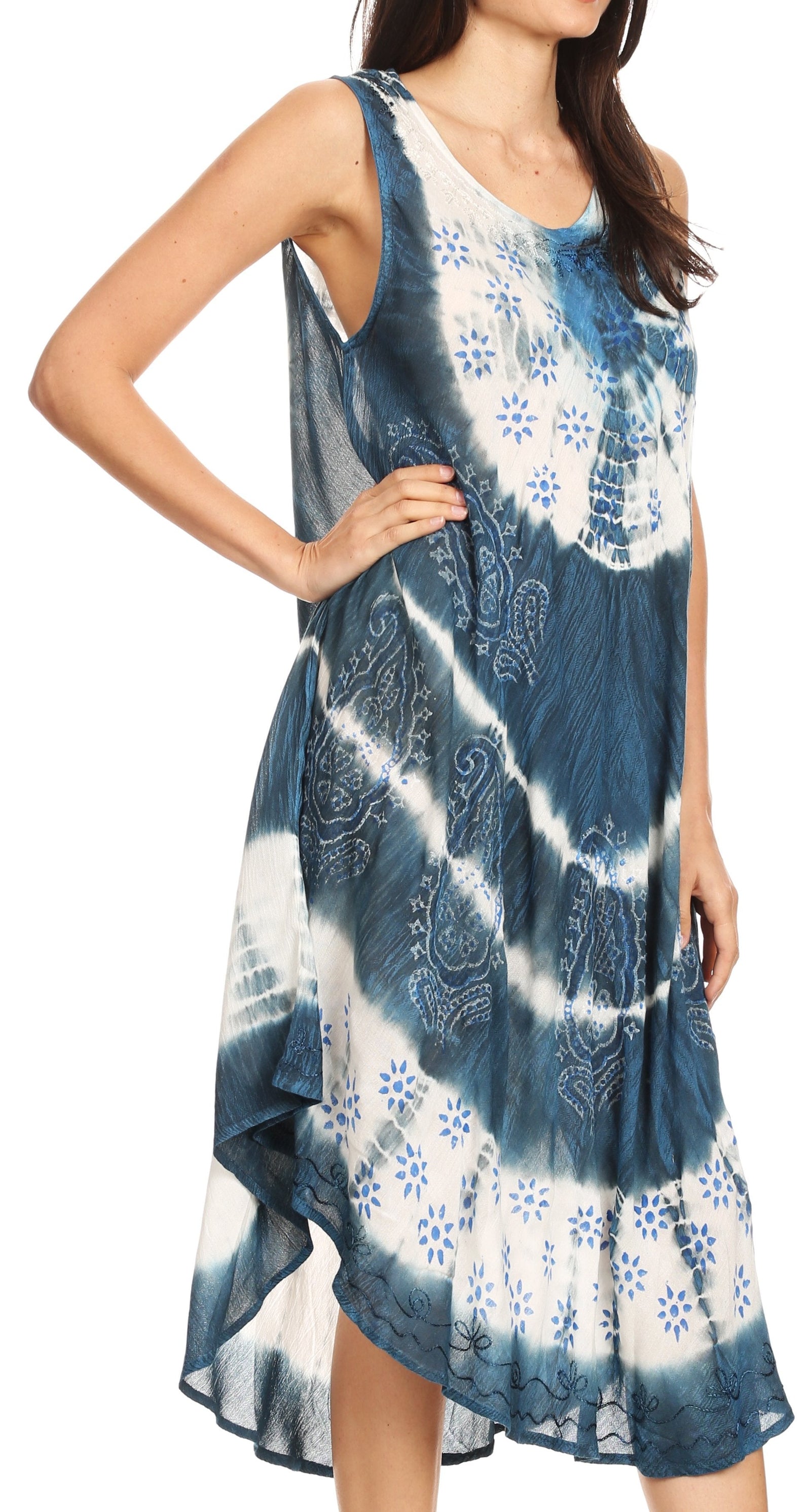 Vestido largo informal sin mangas con efecto tie-dye y tirantes finos para mujer de Sakkas Ambra