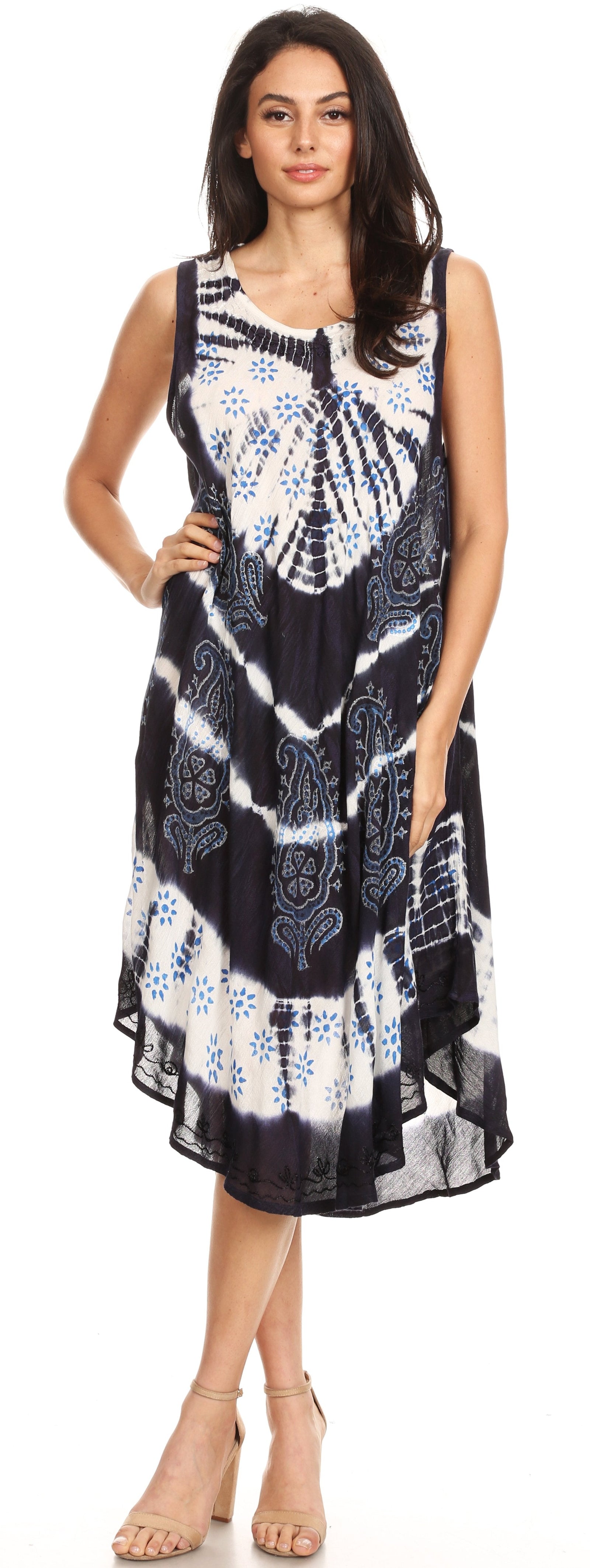 Vestido largo informal sin mangas con efecto tie-dye y tirantes finos para mujer de Sakkas Ambra