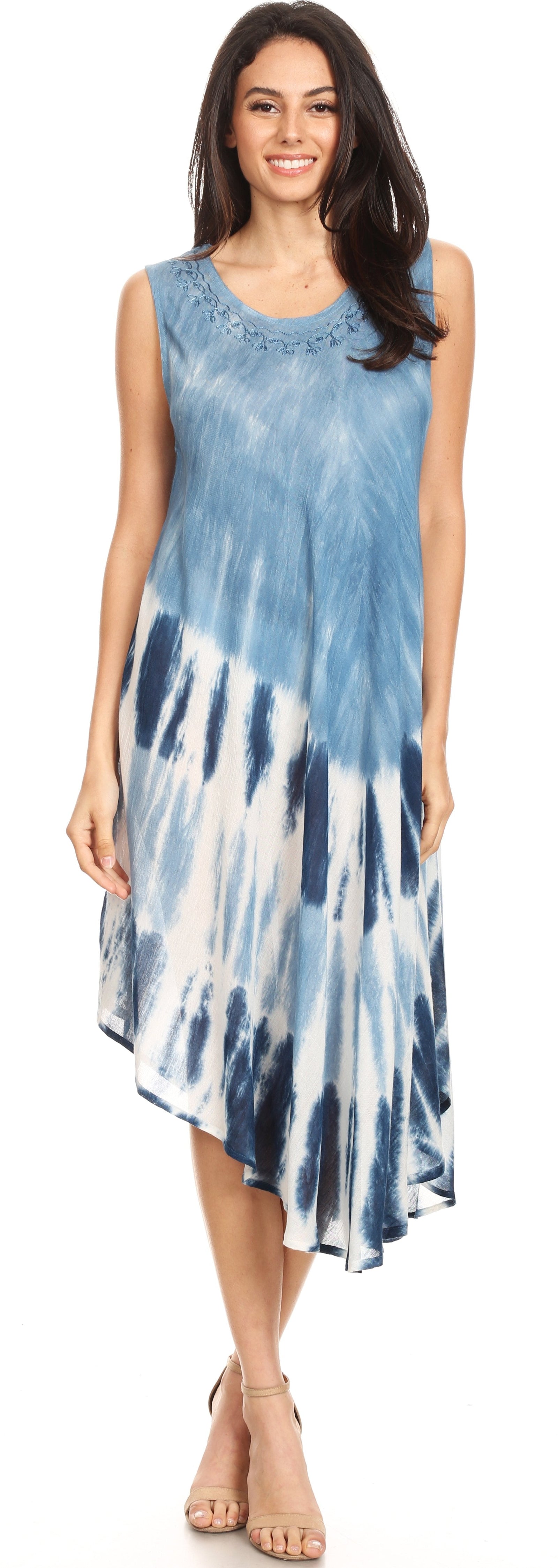 Vestido largo informal sin mangas con efecto tie-dye y tirantes finos para mujer de Sakkas Ambra