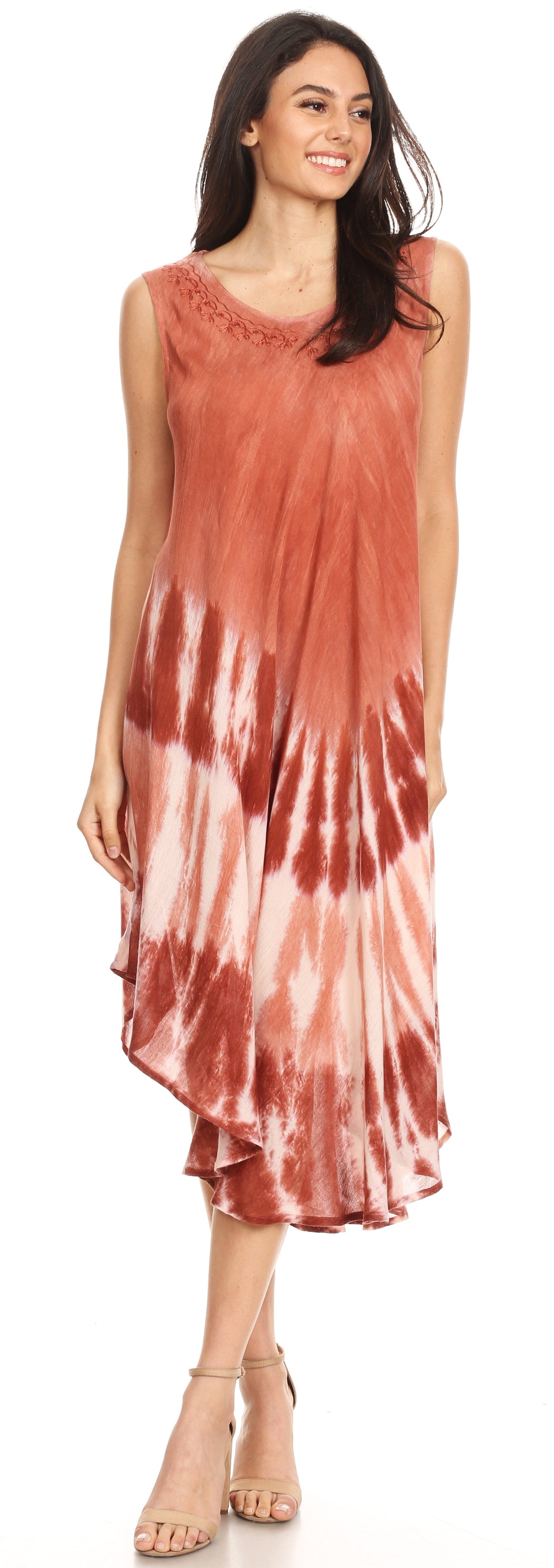 Vestido largo informal sin mangas con efecto tie-dye y tirantes finos para mujer de Sakkas Ambra