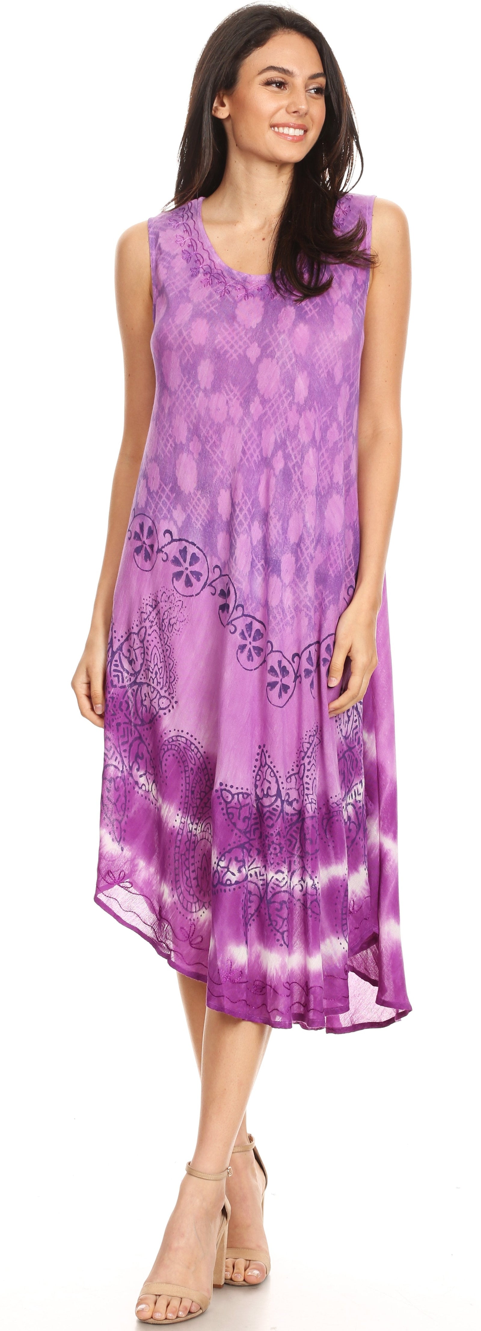 Vestido largo informal sin mangas con efecto tie-dye y tirantes finos para mujer de Sakkas Ambra