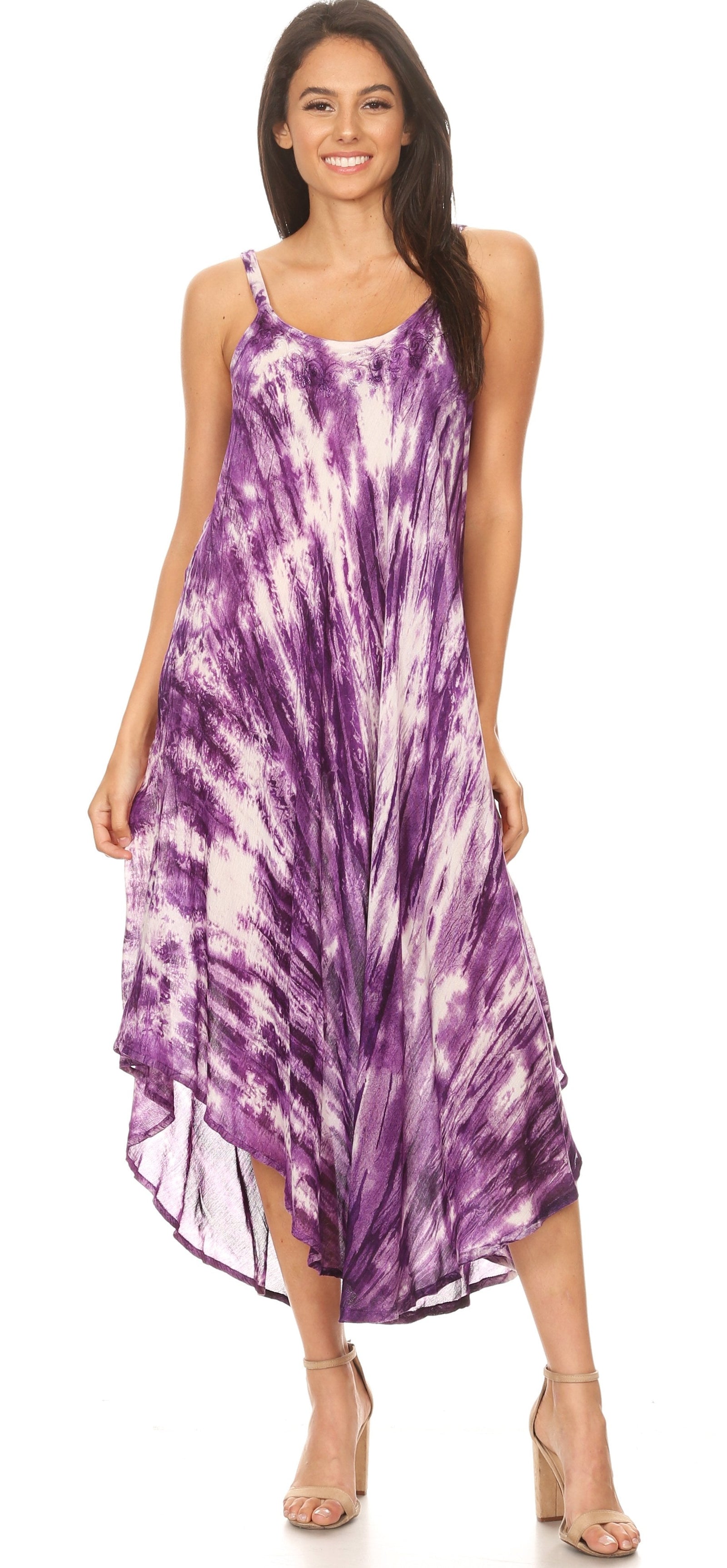 Vestido caftán Sakkas Liz para mujer, largo, suelto, sin mangas, informal, de verano