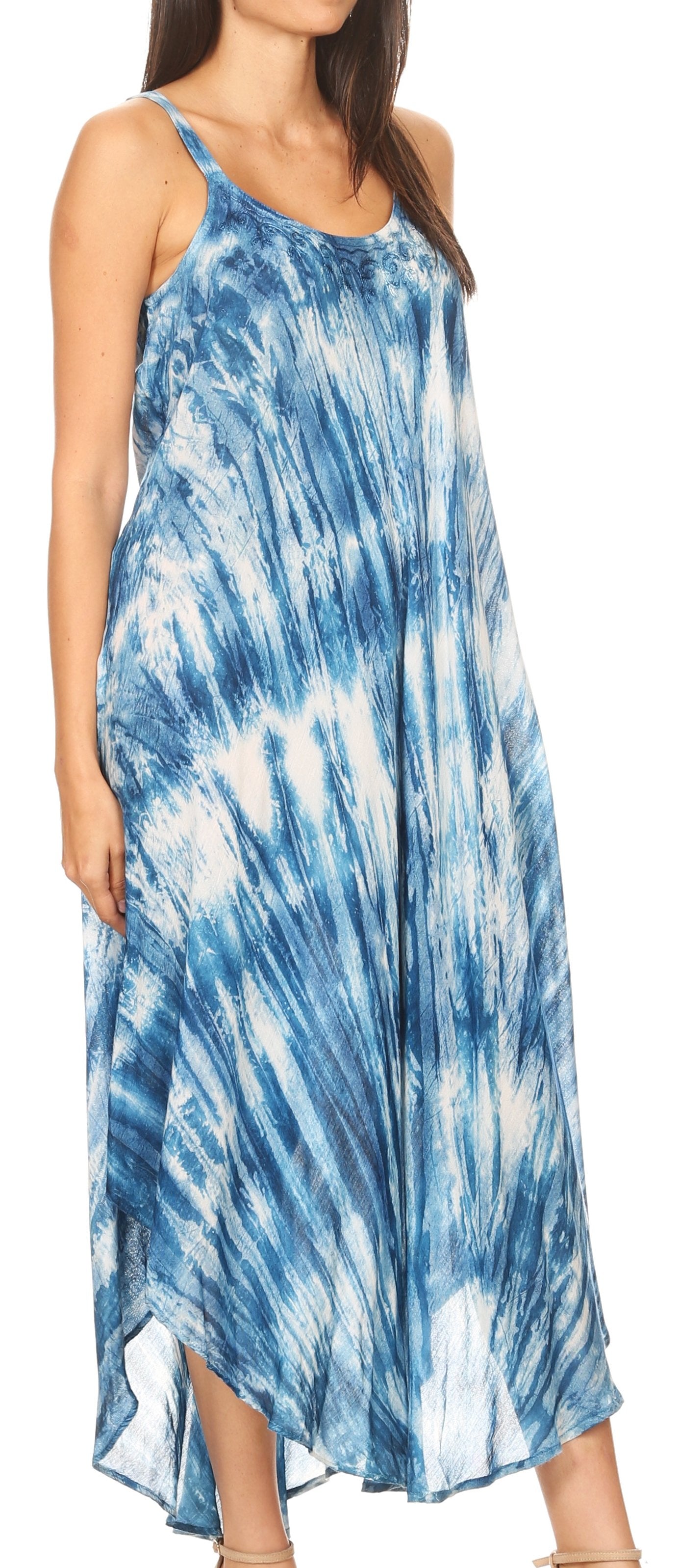 Vestido caftán Sakkas Liz para mujer, largo, suelto, sin mangas, informal, de verano