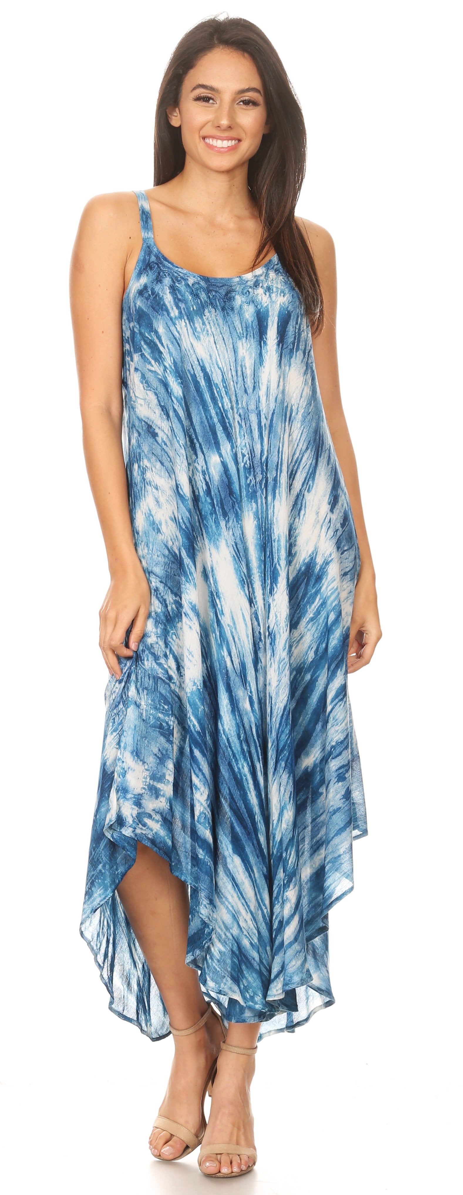 Vestido caftán Sakkas Liz para mujer, largo, suelto, sin mangas, informal, de verano