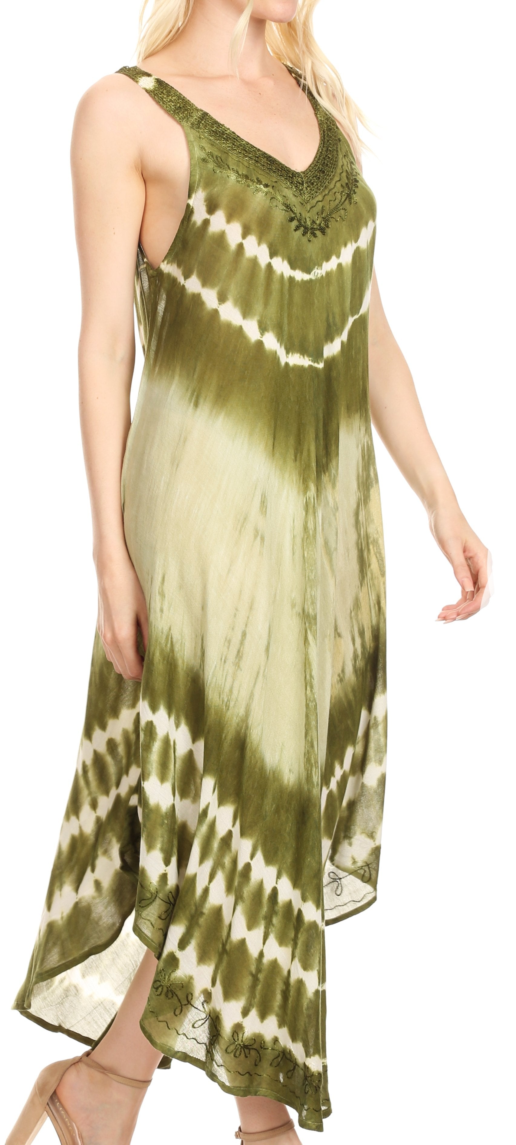 Vestido caftán Sakkas Liz para mujer, largo, suelto, sin mangas, informal, de verano