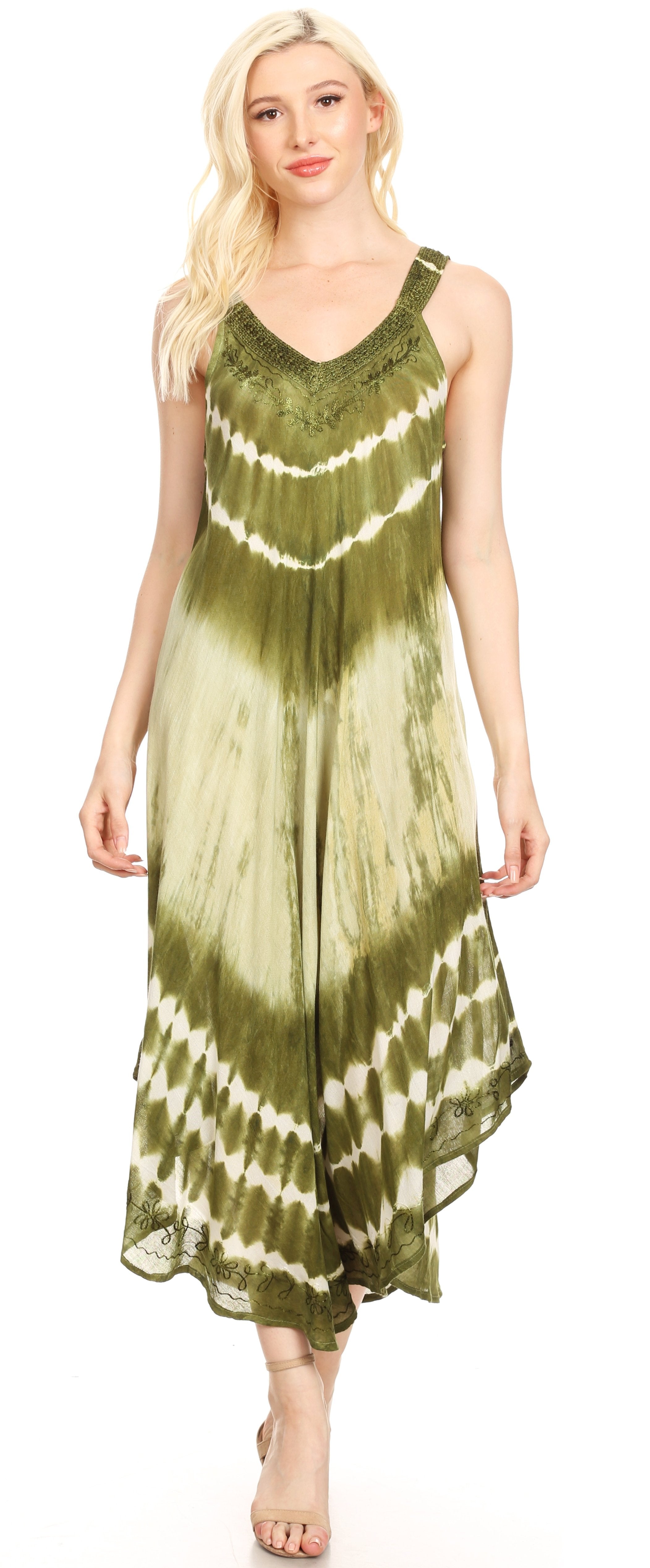 Vestido caftán Sakkas Liz para mujer, largo, suelto, sin mangas, informal, de verano