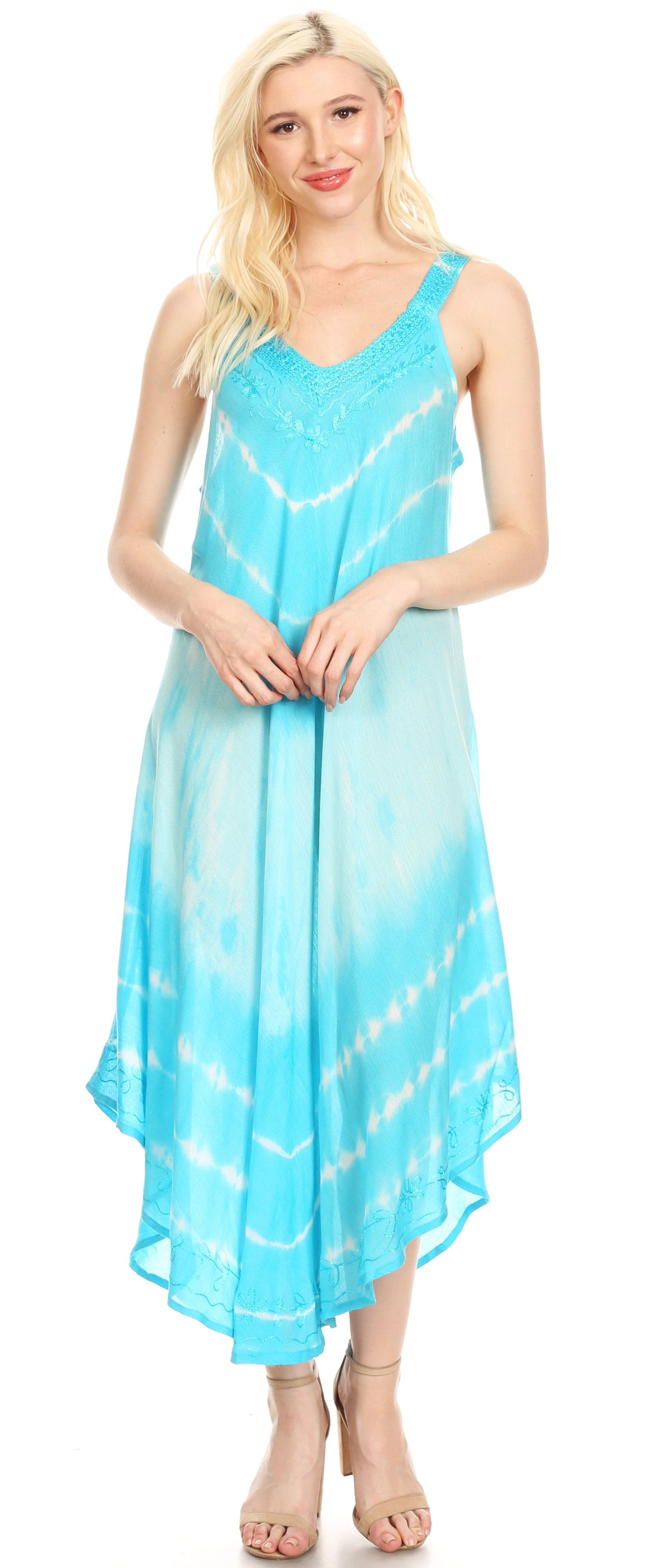 Vestido caftán Sakkas Liz para mujer, largo, suelto, sin mangas, informal, de verano