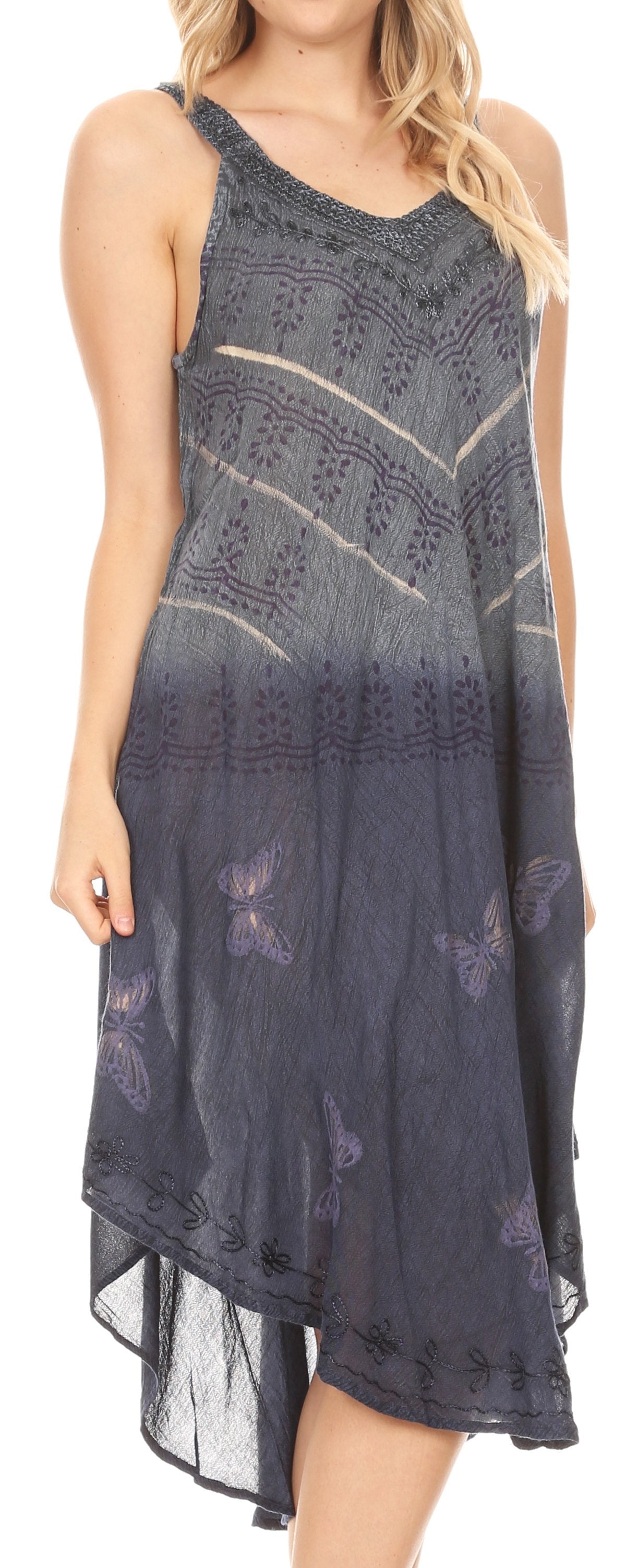 Vestido caftán Sakkas Liz para mujer, largo, suelto, sin mangas, informal, de verano