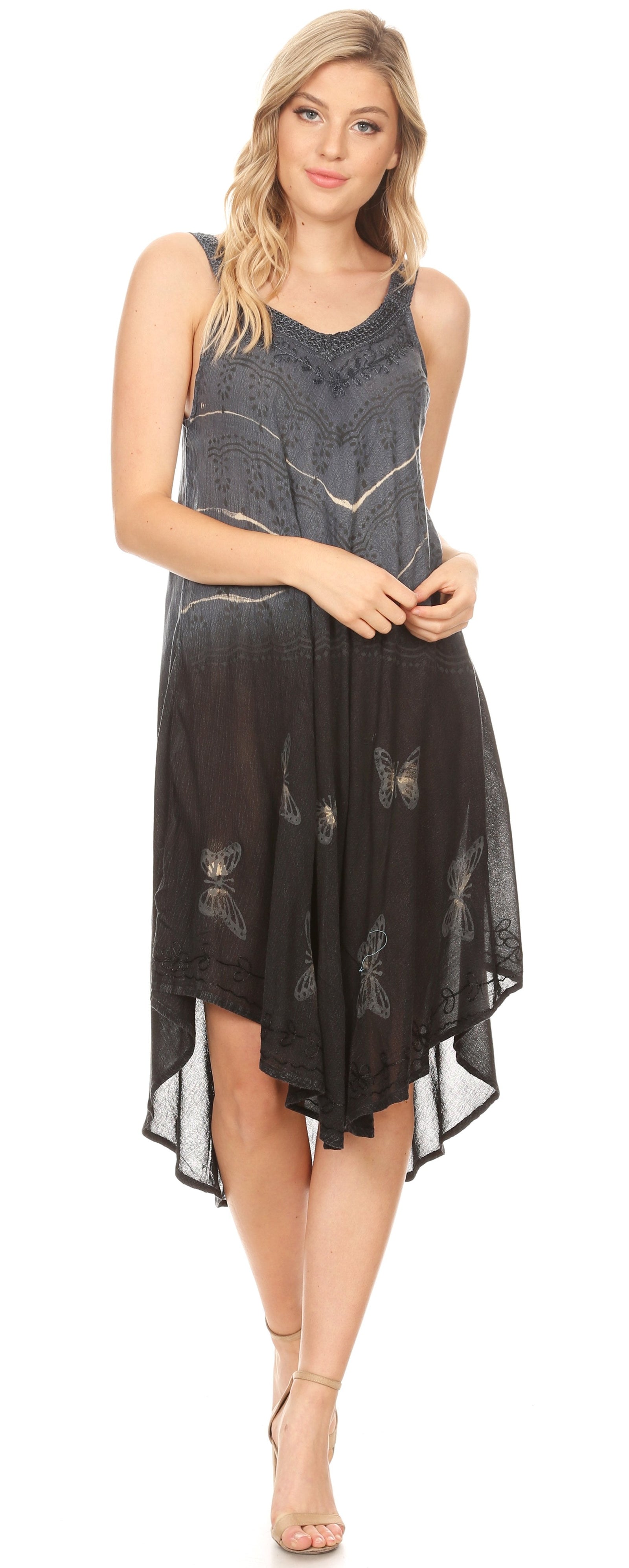 Vestido caftán Sakkas Liz para mujer, largo, suelto, sin mangas, informal, de verano