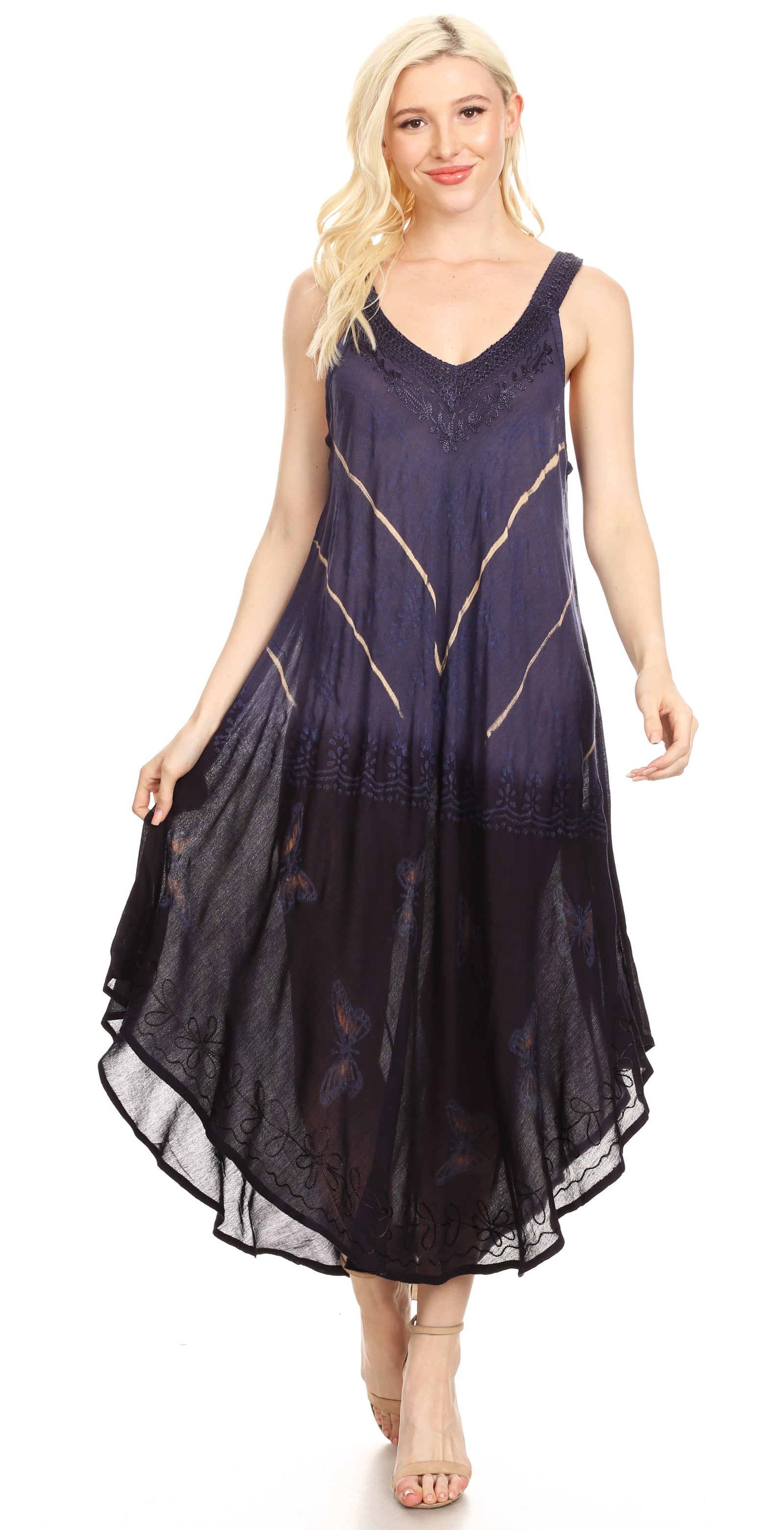 Vestido caftán Sakkas Liz para mujer, largo, suelto, sin mangas, informal, de verano