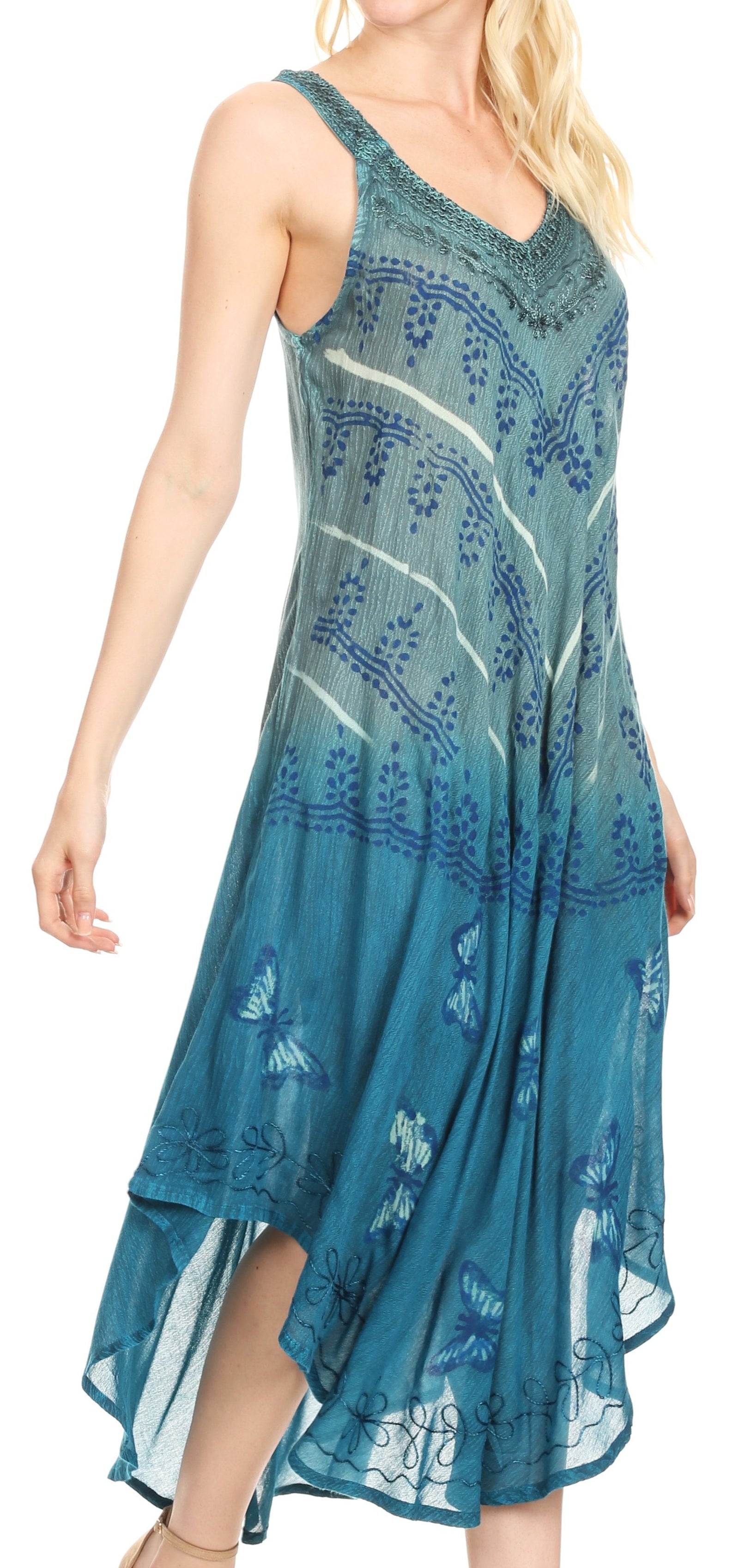 Vestido caftán Sakkas Liz para mujer, largo, suelto, sin mangas, informal, de verano