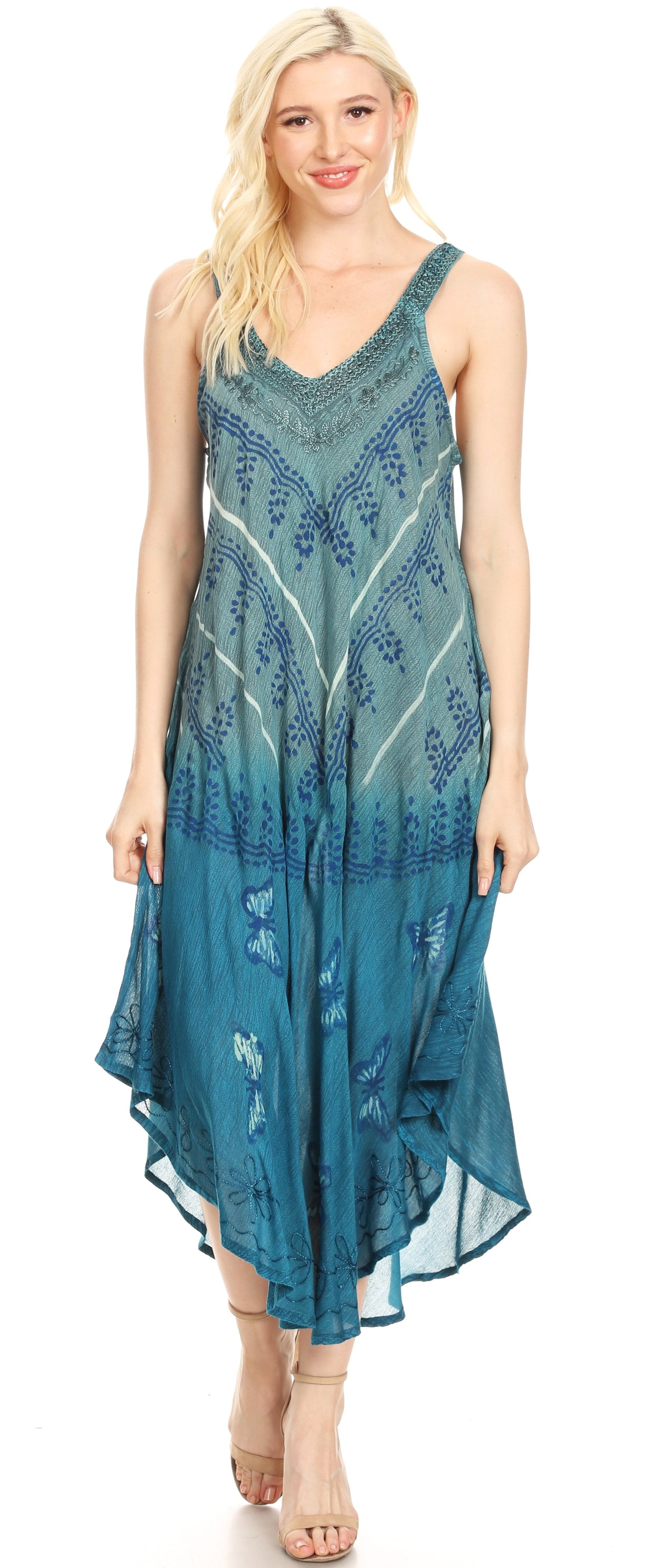Vestido caftán Sakkas Liz para mujer, largo, suelto, sin mangas, informal, de verano