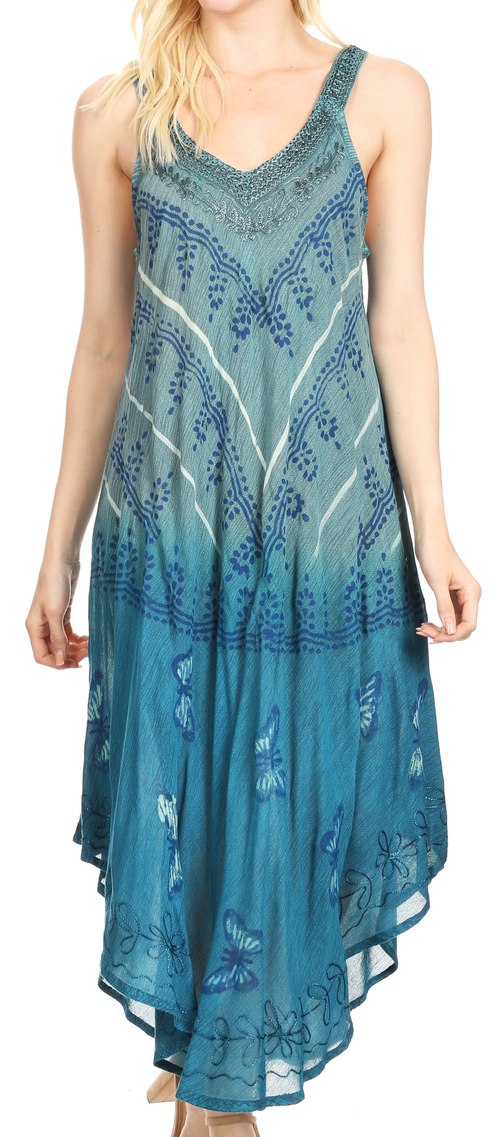 Vestido caftán Sakkas Liz para mujer, largo, suelto, sin mangas, informal, de verano