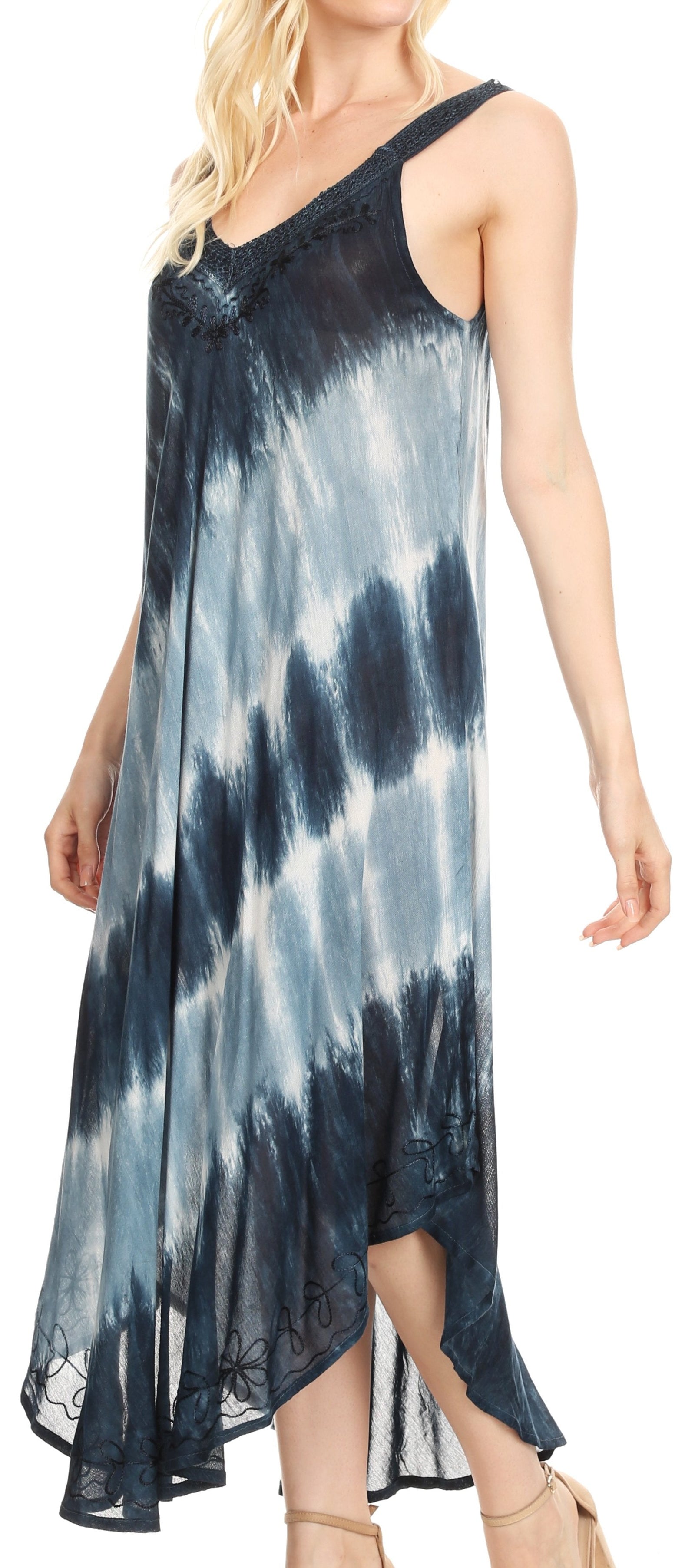 Vestido caftán Sakkas Liz para mujer, largo, suelto, sin mangas, informal, de verano