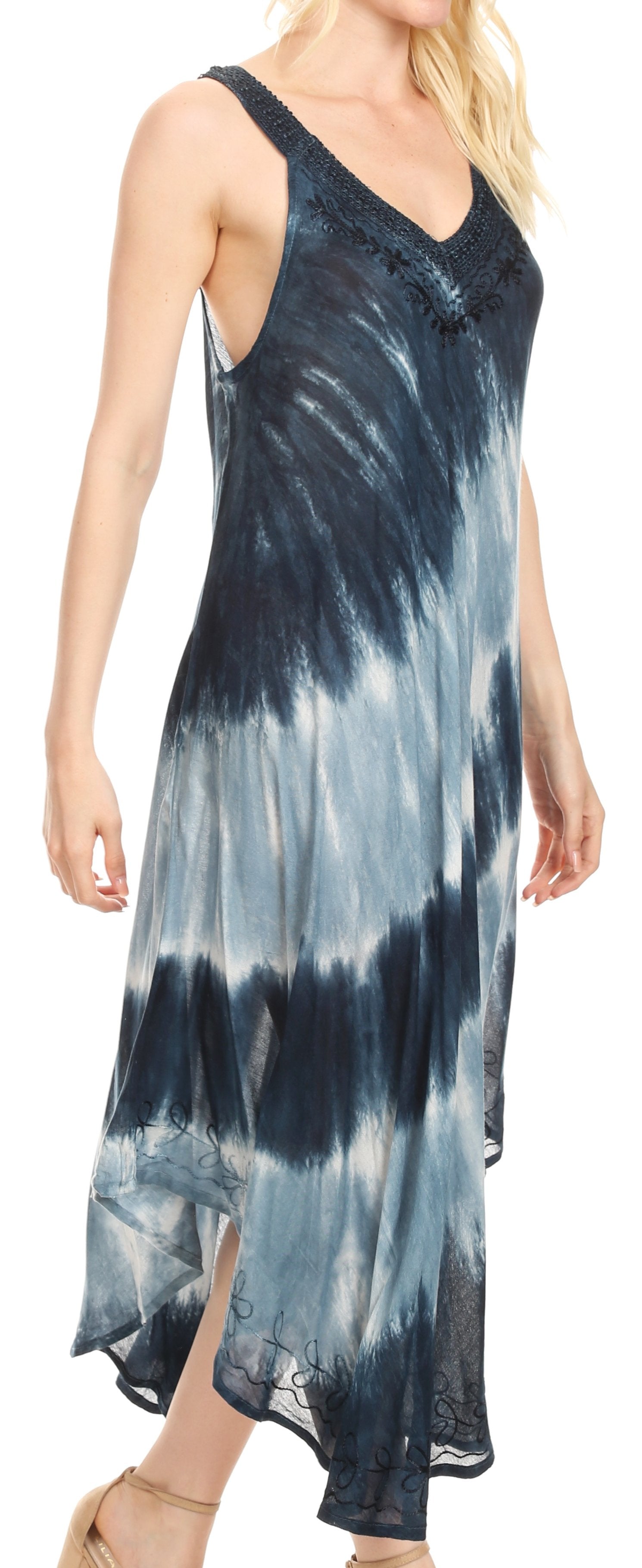 Vestido caftán Sakkas Liz para mujer, largo, suelto, sin mangas, informal, de verano