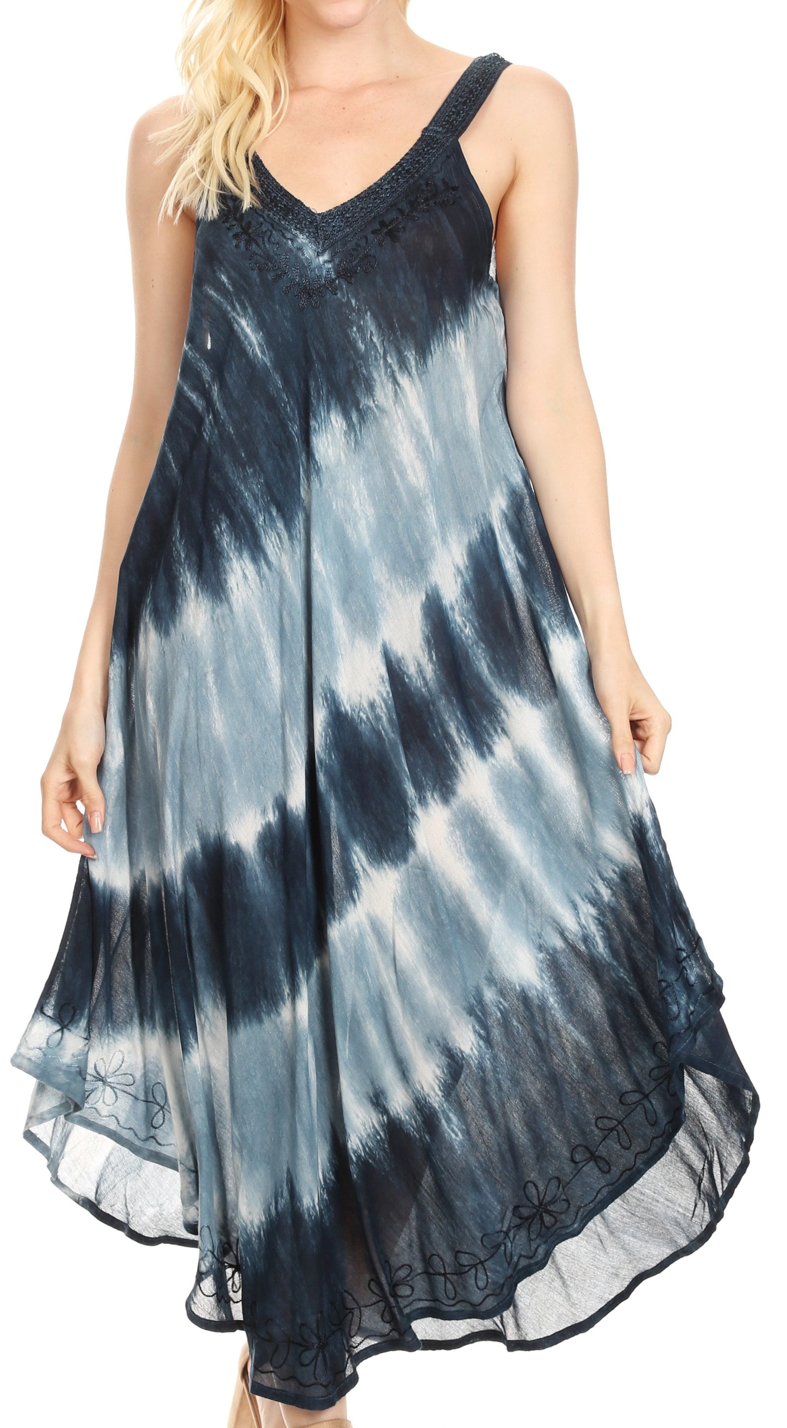Vestido caftán Sakkas Liz para mujer, largo, suelto, sin mangas, informal, de verano
