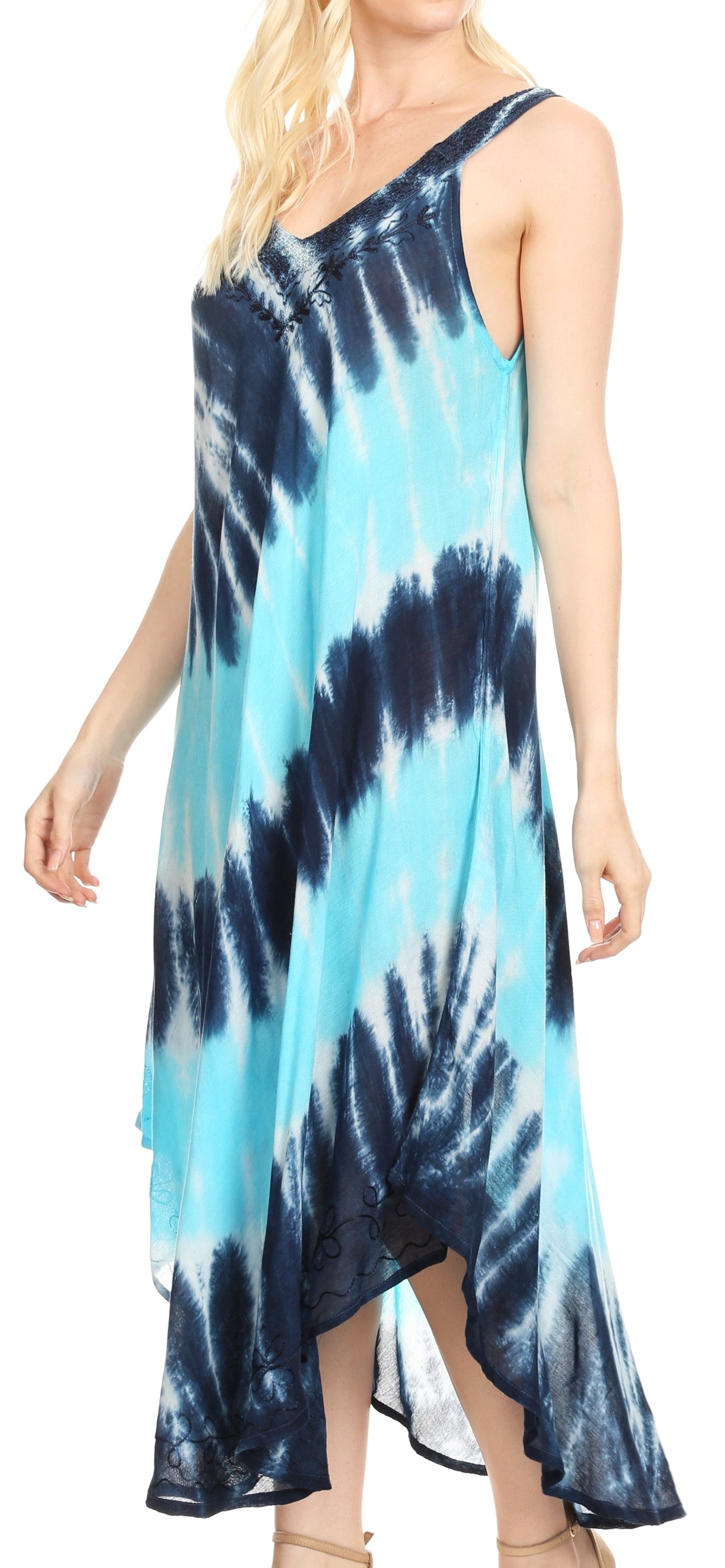Vestido caftán Sakkas Liz para mujer, largo, suelto, sin mangas, informal, de verano
