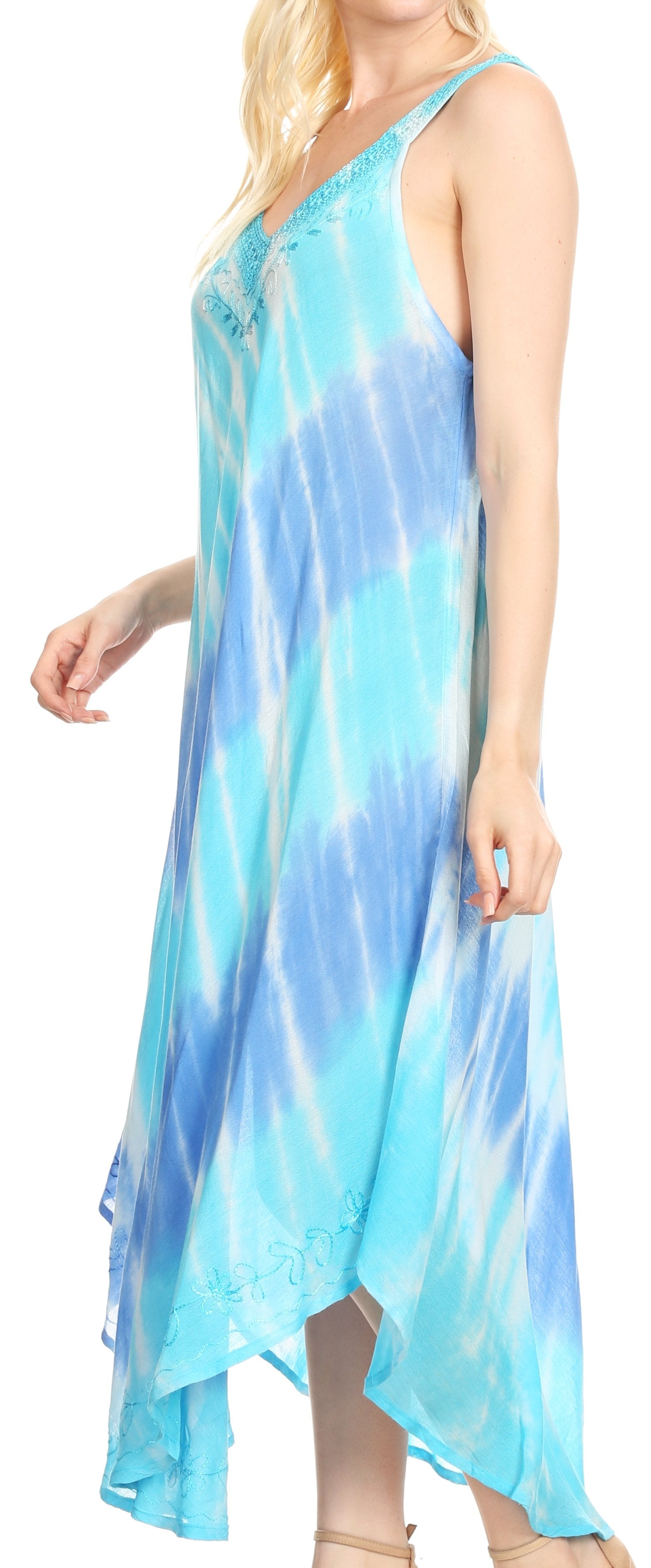 Vestido caftán Sakkas Liz para mujer, largo, suelto, sin mangas, informal, de verano