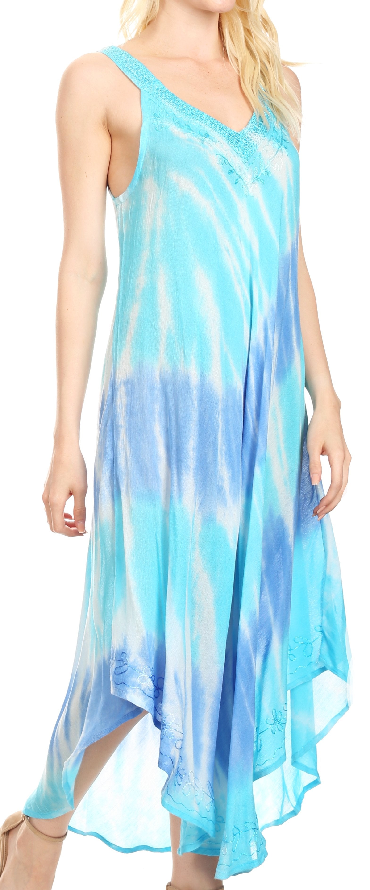 Vestido caftán Sakkas Liz para mujer, largo, suelto, sin mangas, informal, de verano