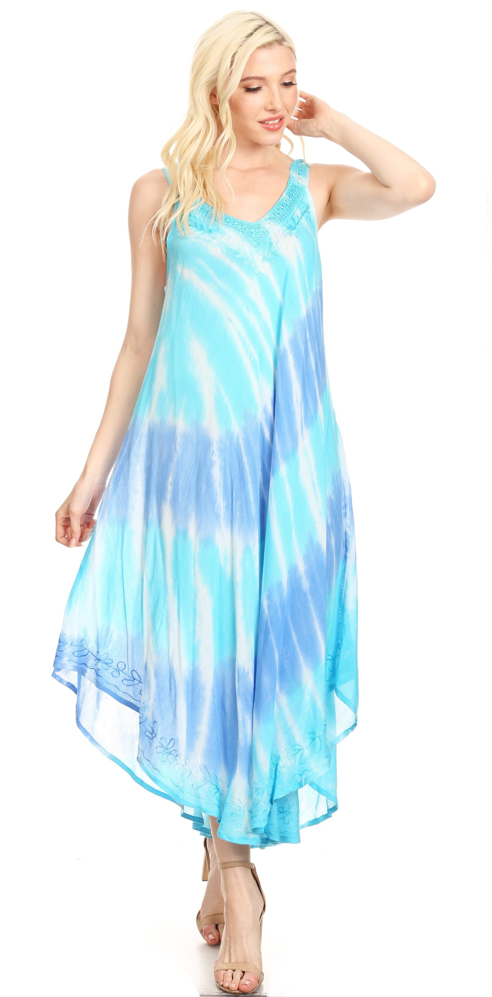 Vestido caftán Sakkas Liz para mujer, largo, suelto, sin mangas, informal, de verano