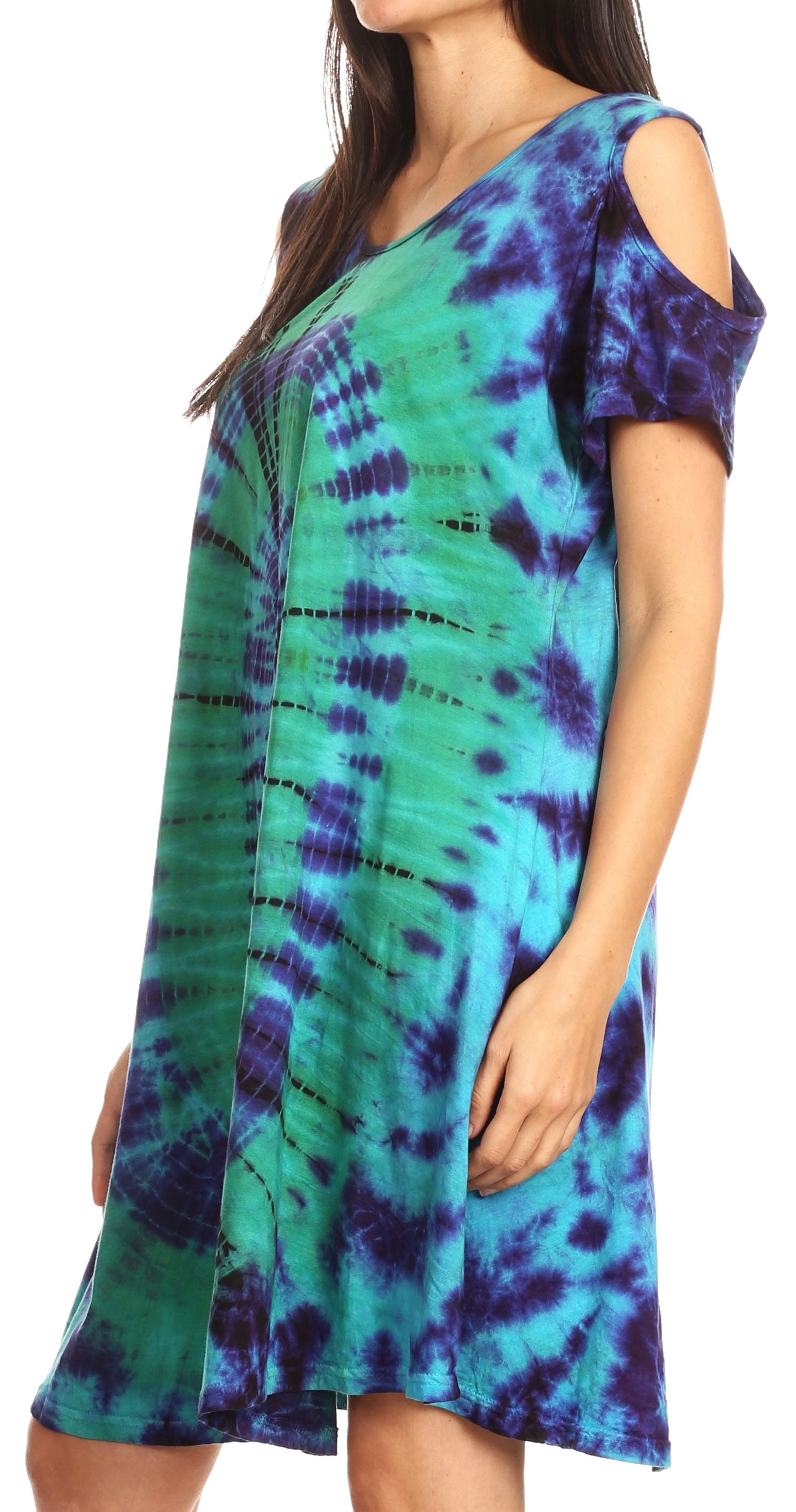 Vestido corto acampanado de punto con hombros descubiertos y manga corta para mujer de Sakkas Sienna